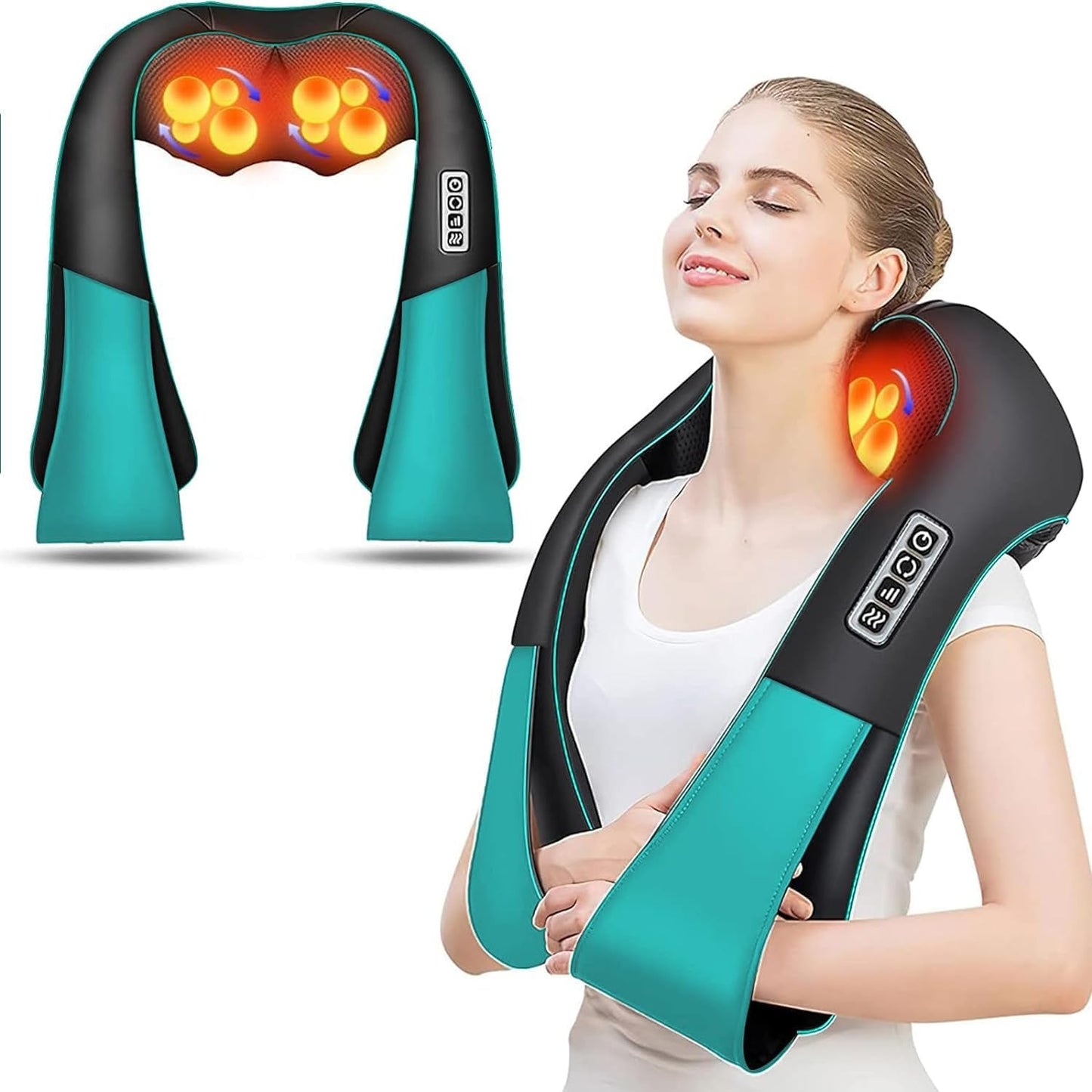 AERLANG Shiatsu Neck & Back Massager with Heat (Blue) – Deep Kneading Electric Shoulder Massager for Home & Office