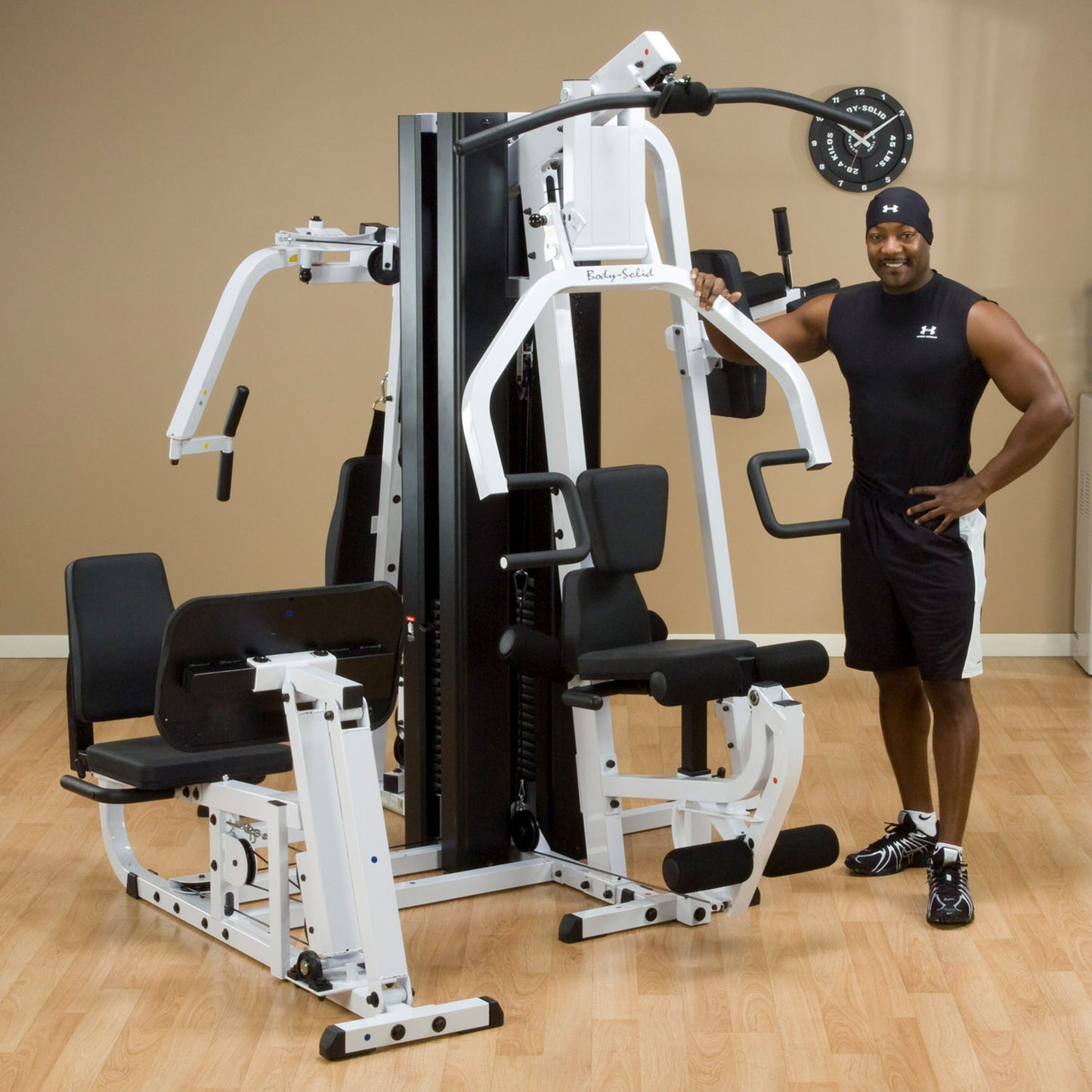 Full-body workout with Body-Solid EXM3000LPS multi-stack home gym system.