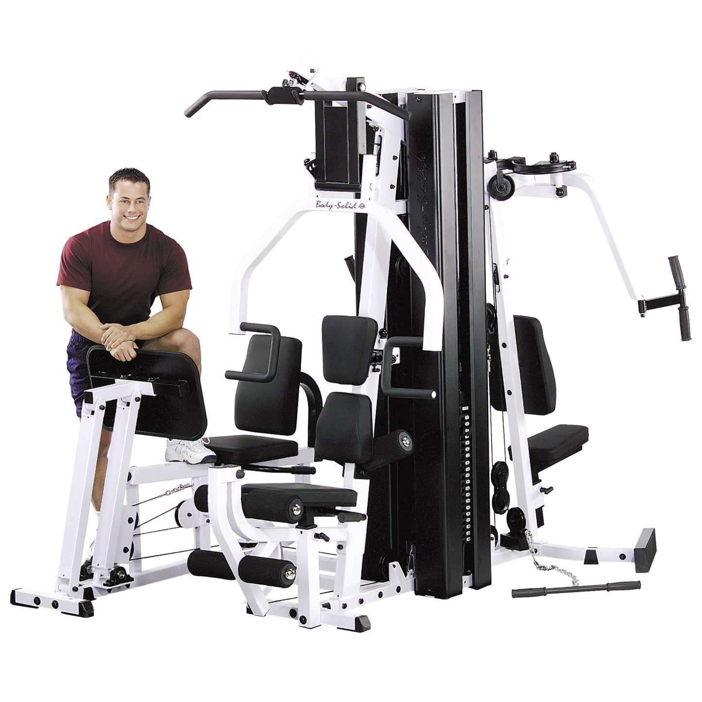 Body-Solid EXM3000LPS multi-stack home gym front view showing dual weight stations.