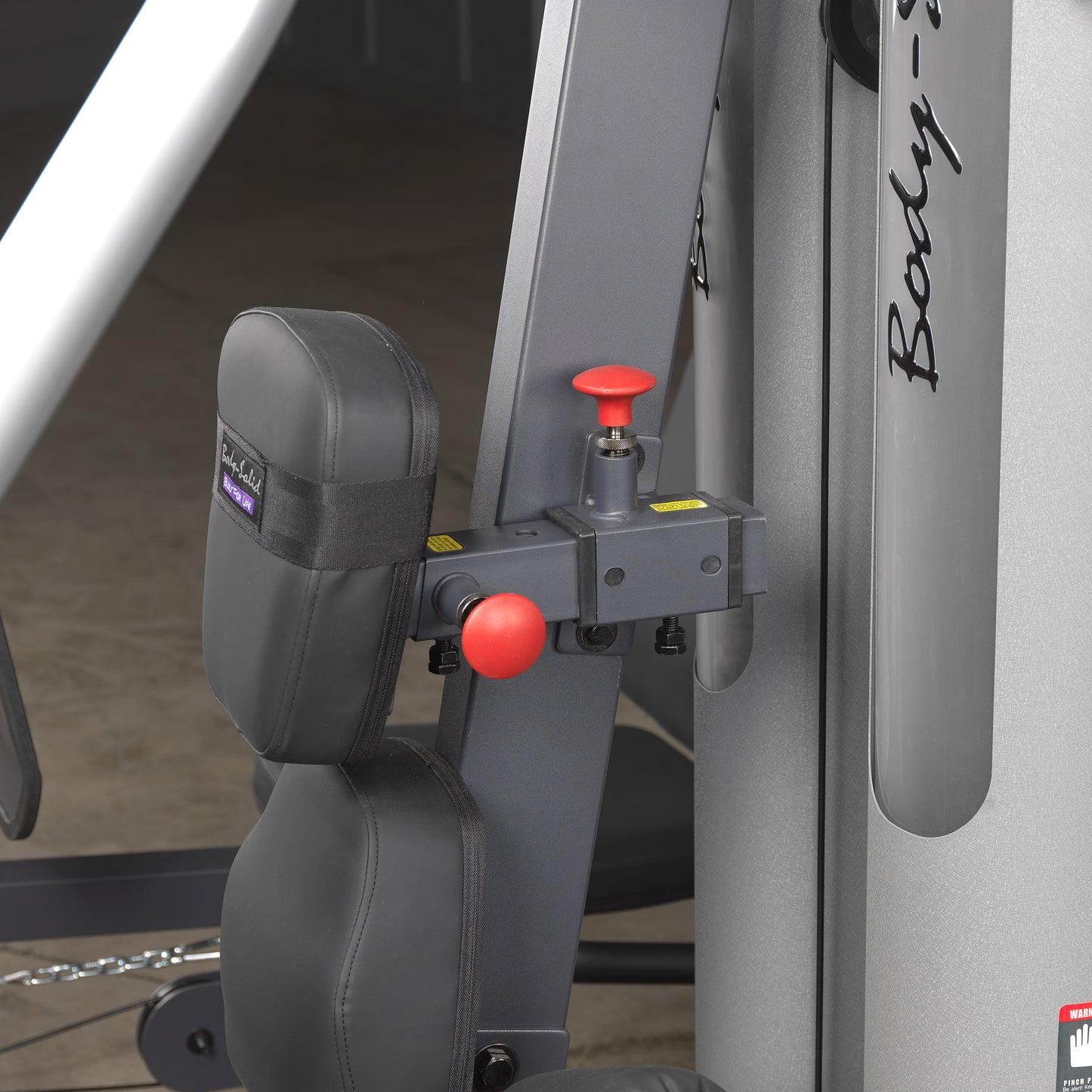 Close-up of seat adjustment on Body-Solid G9S Two Stack Gym with all stations and dual weight stacks