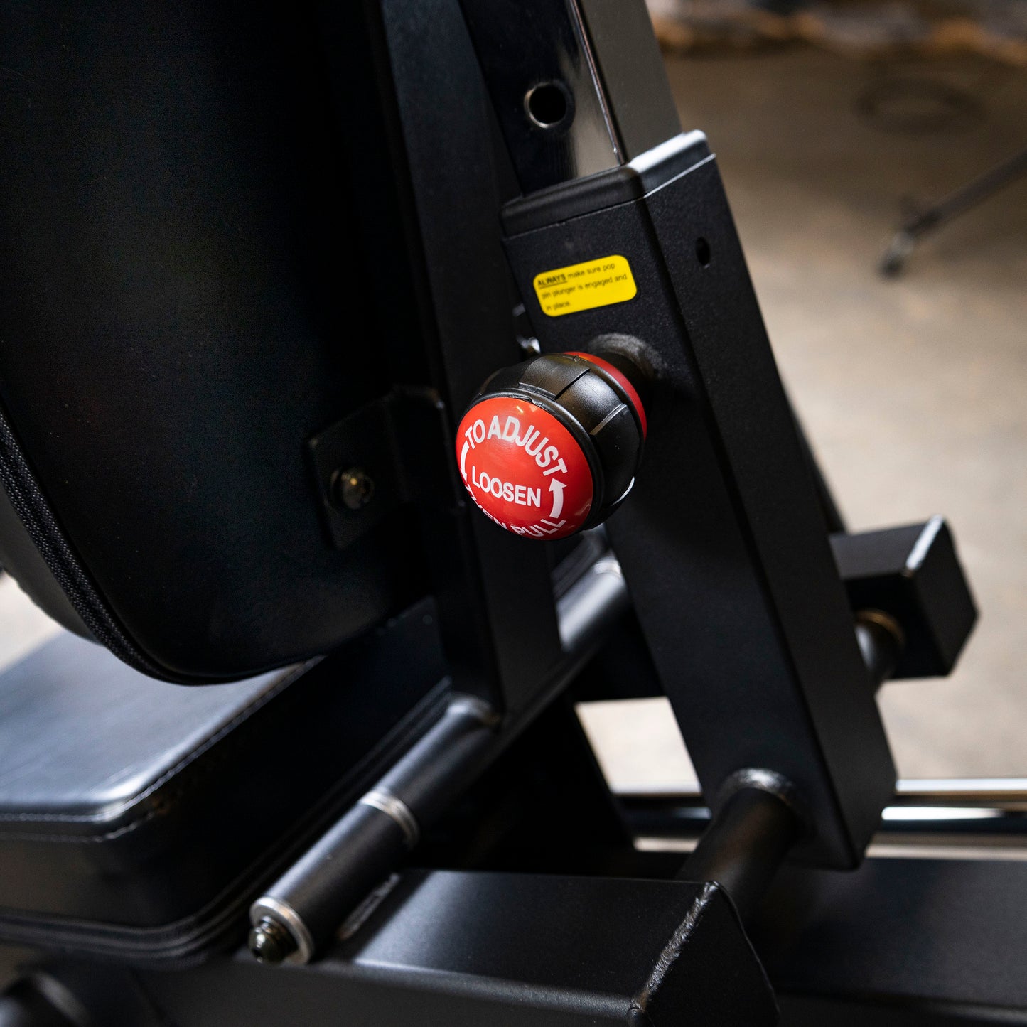 Closeup of seat adjustment on the Body-Solid GCLP100 Compact Leg Press