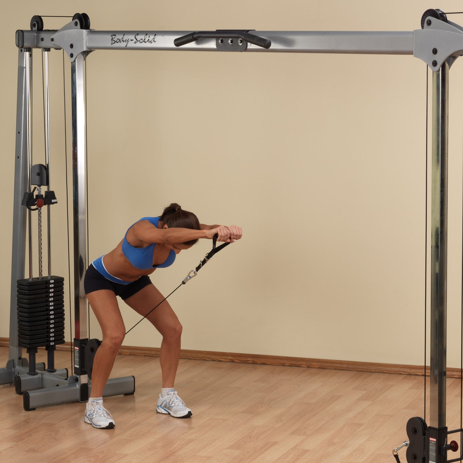 Close-Up of Body-Solid GDCC250 Cable Crossover Weight Stack System