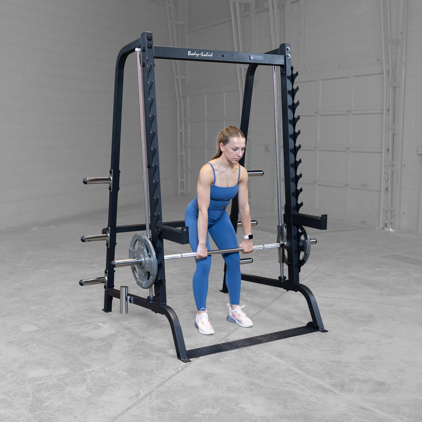 7° reversed pitch angle of the Body Solid GS348B Smith Machine frame
