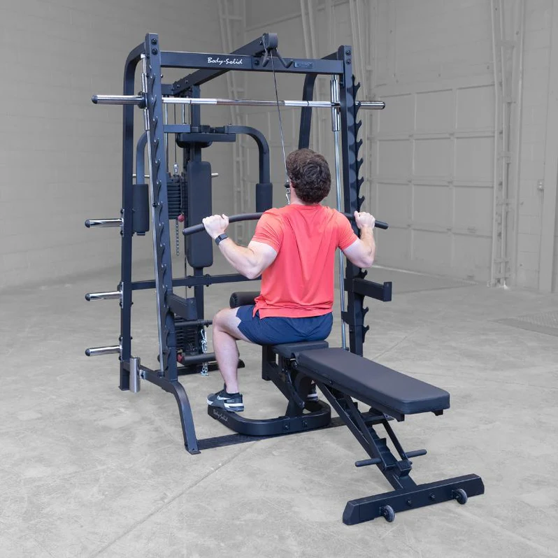 Body‑Solid Series 7 Smith Gym Package GS348BP4 lat pulldown