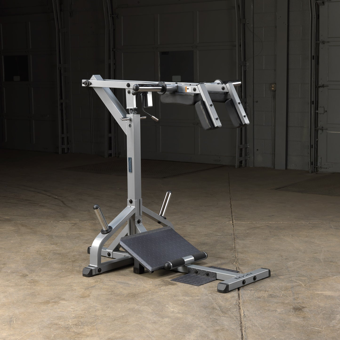 Front view of Body-Solid GSCL360 Leverage Squat & Calf Machine for leg workouts.