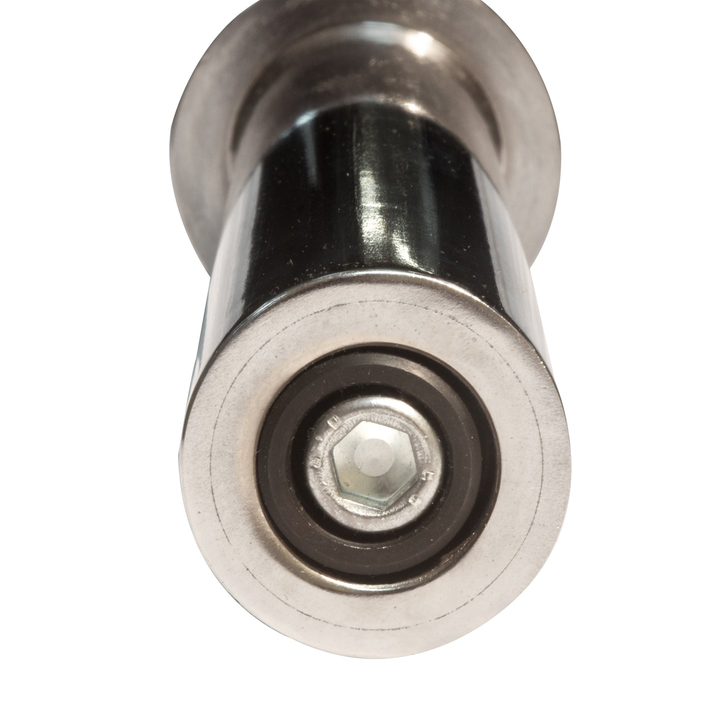 Sleeve detail on the chrome Body‑Solid OB86C Olympic barbell