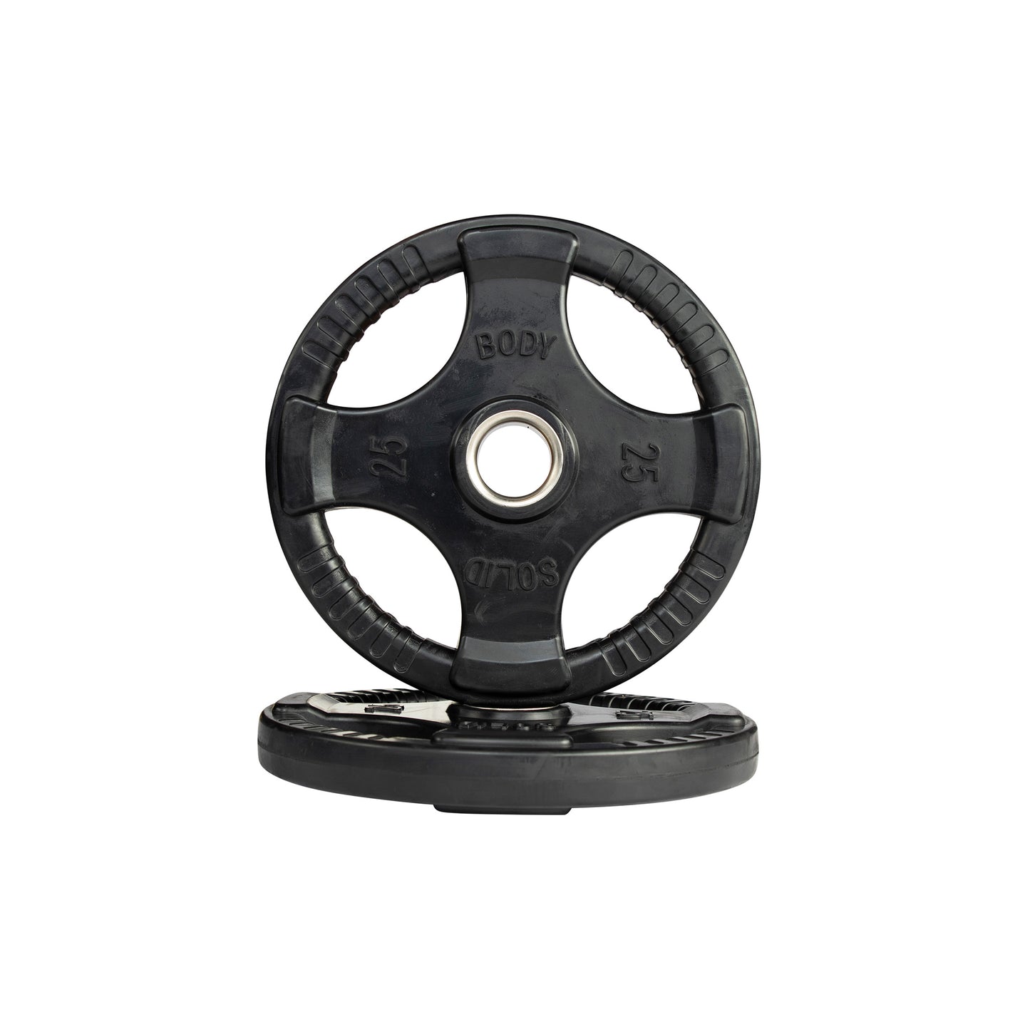 25 lb pair Body‑Solid ORT rubber grip Olympic plate front view