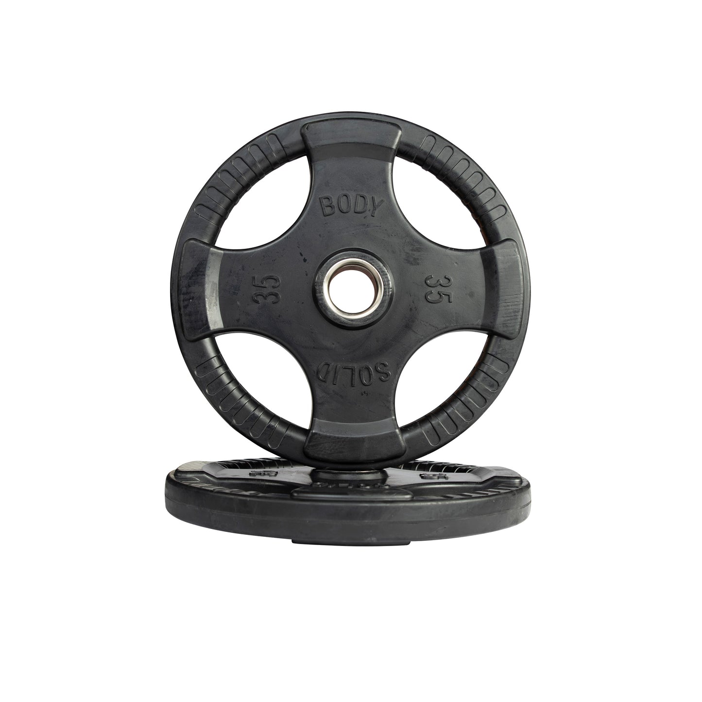 35 lb pair Body‑Solid ORT rubber grip Olympic plate front view