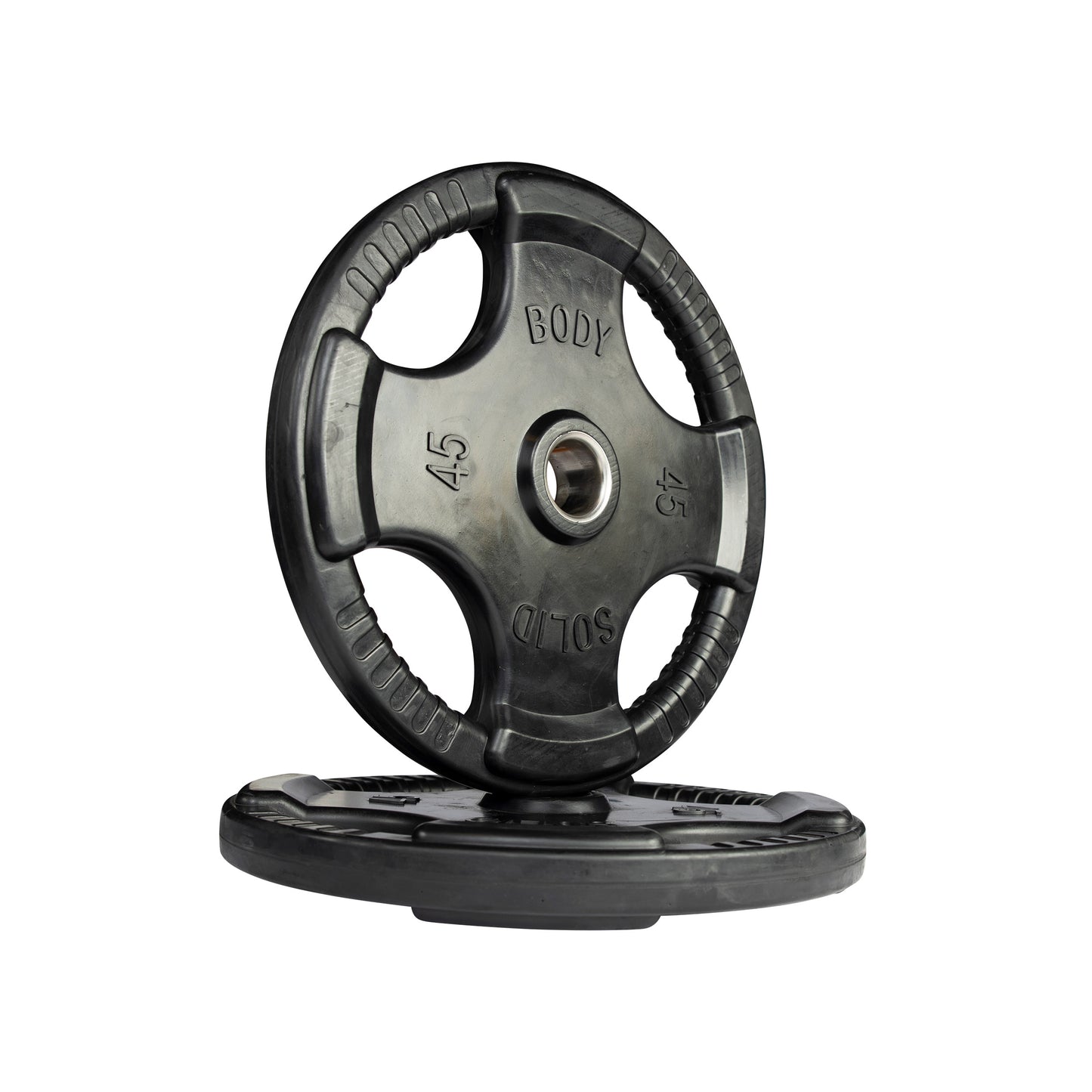 45 lb pair Body‑Solid ORT rubber grip Olympic plate side view
