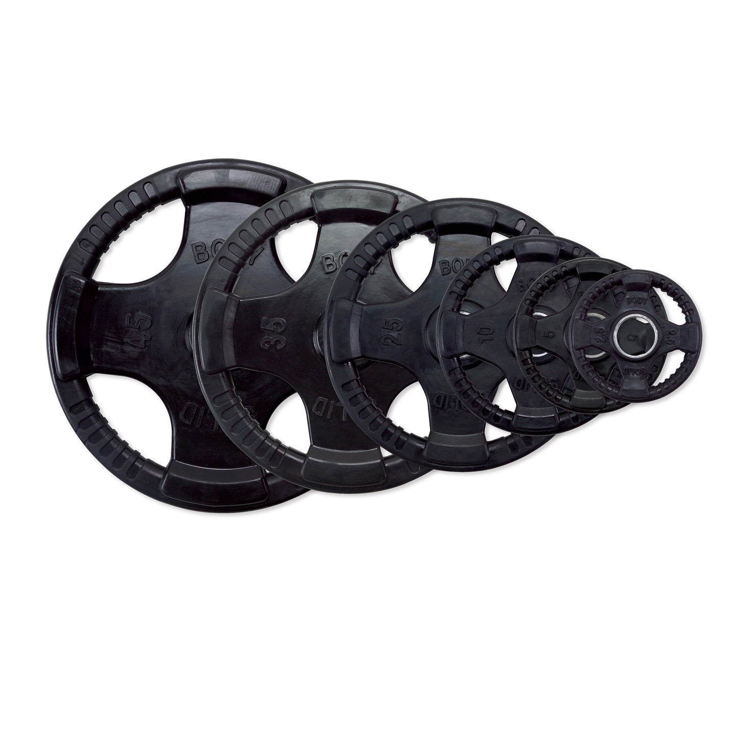 Body‑Solid rubber Olympic plate with quad‑grip slots