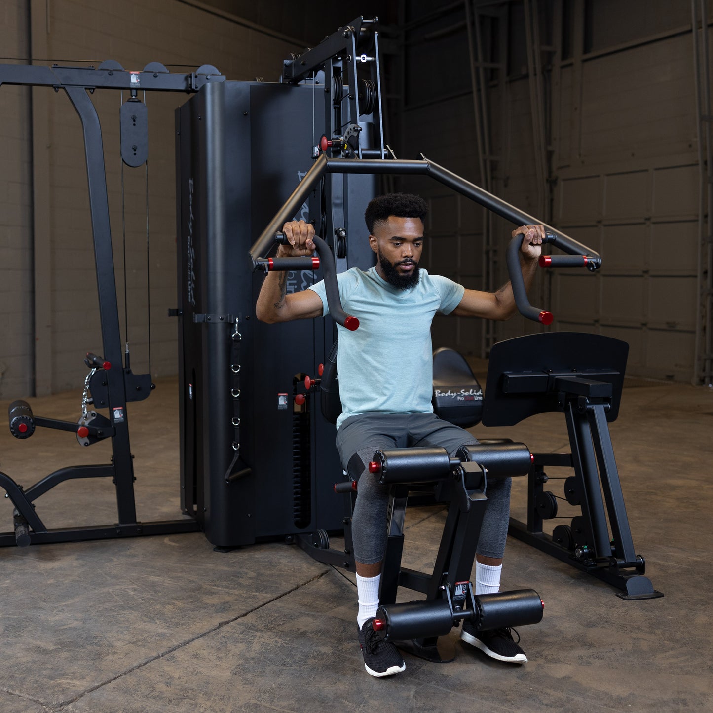 Multi-Press Station with Selectorized Weight Stack on S1000 4-Stack Gym
