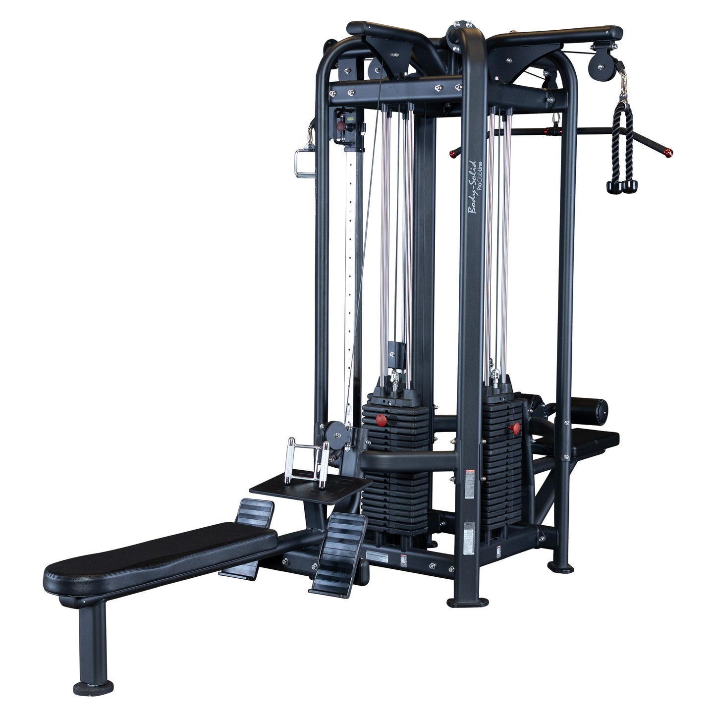 Full view of Body-Solid SJG100 4-Stack Jungle Gym with all cable stations visible