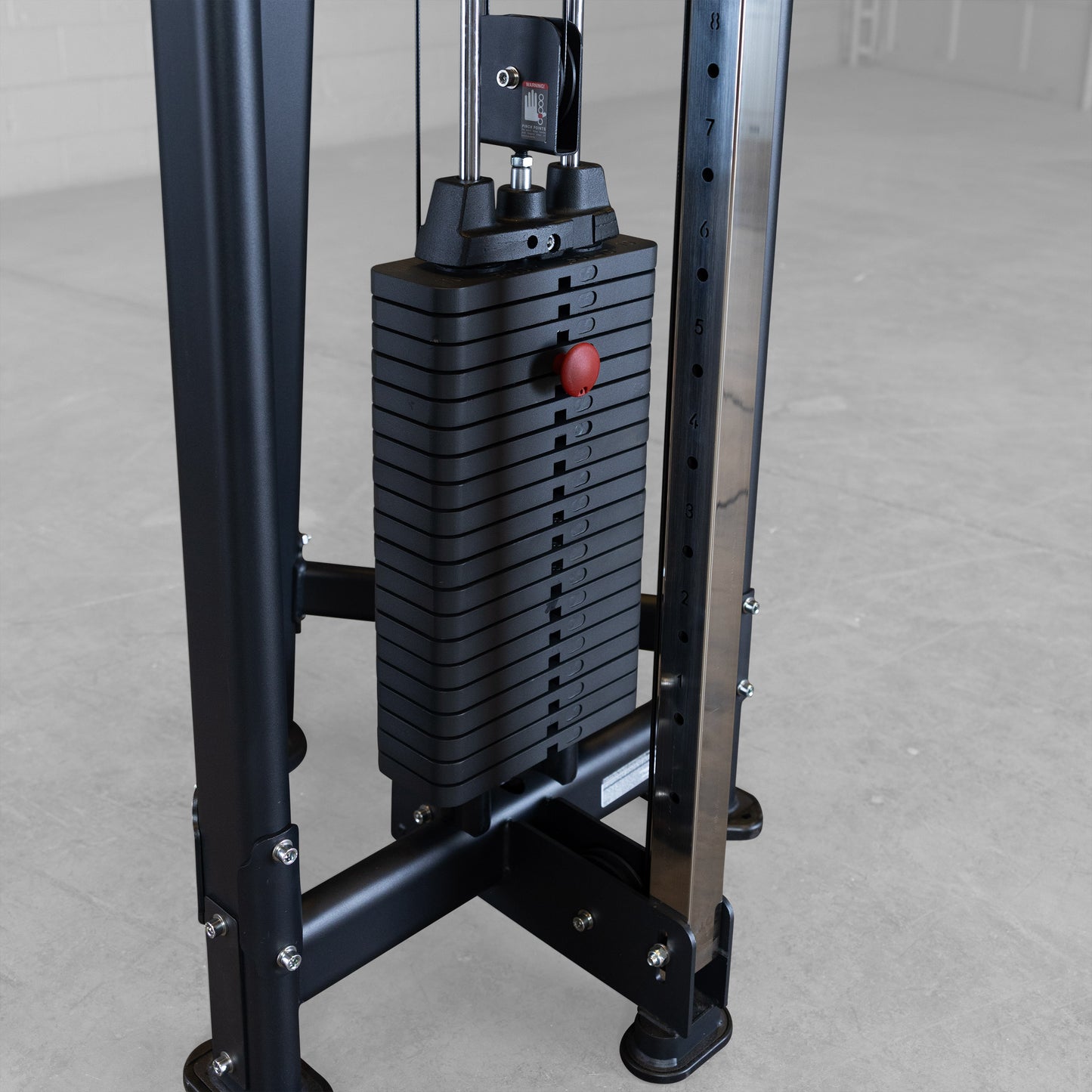 Close-up of weight stack on the Body-Solid SJG100 4-Stack Jungle Gym