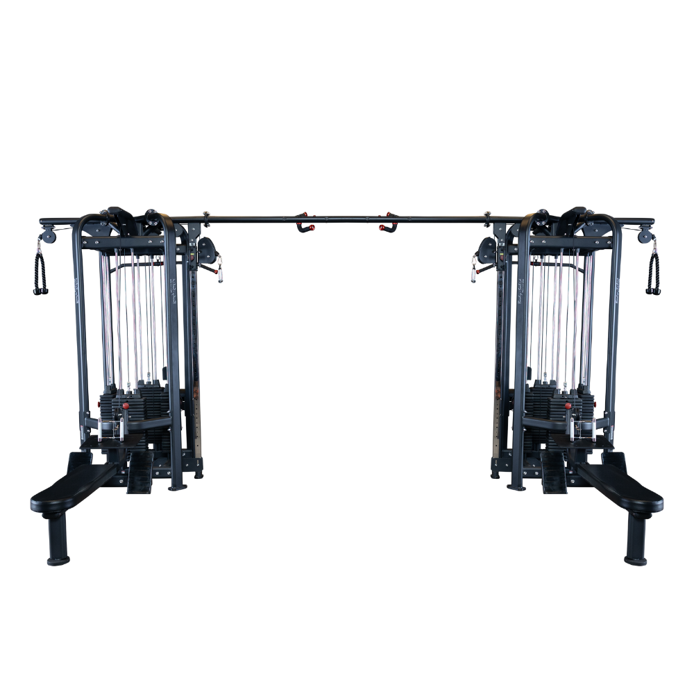 Full view of Body-Solid SJG800 8-Stack Jungle Gym with all cable stations visible