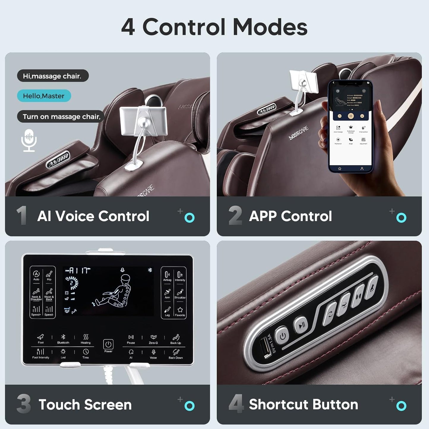 BOSSCARE Massage Chair with 4 control modes.