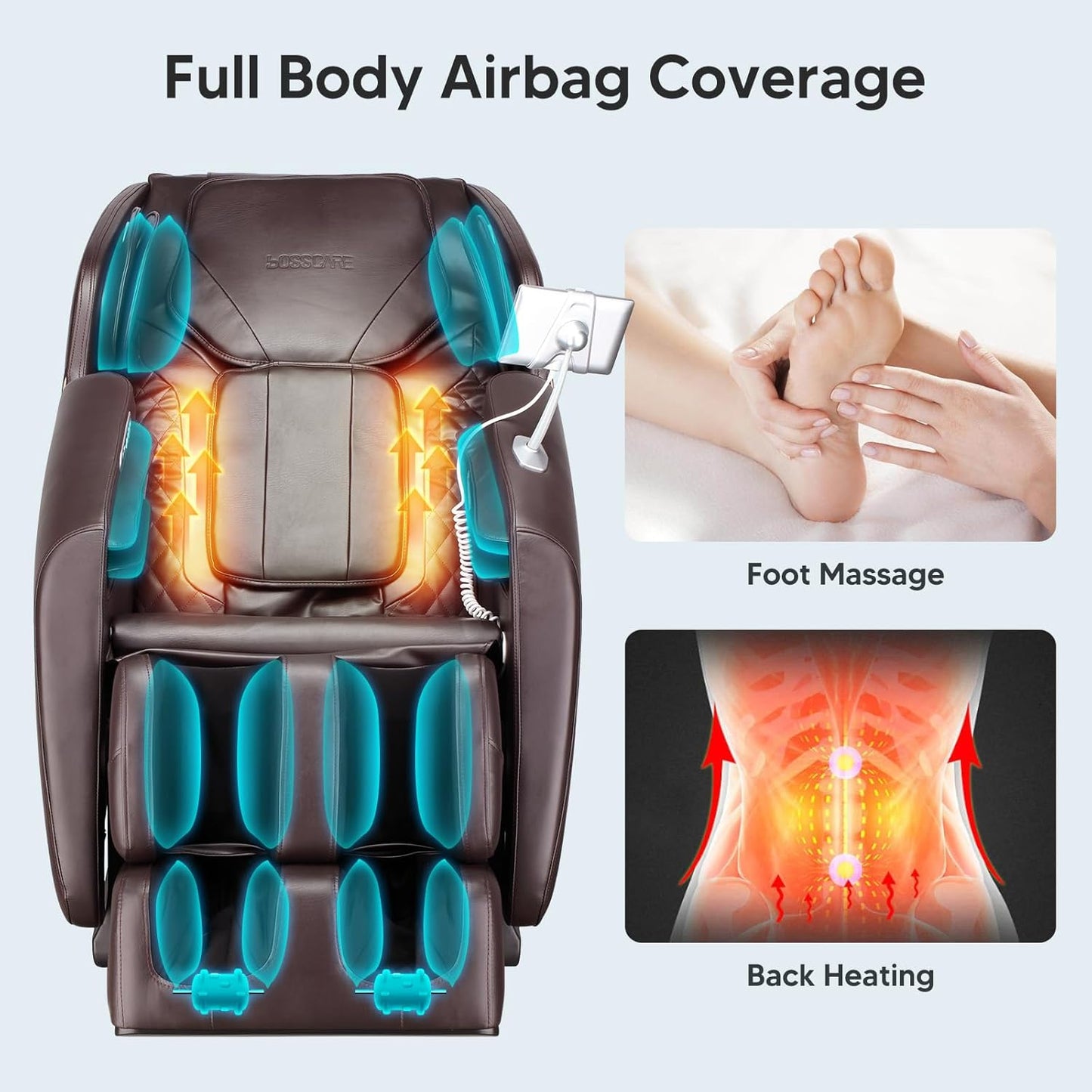 BOSSCARE Massage Chair features full body airbag coverage.