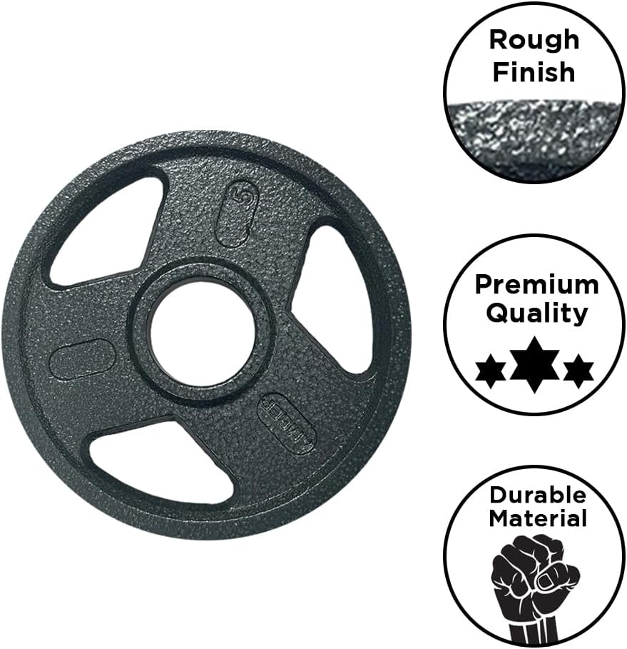 Details of the cast iron finish on 2-inch Olympic weight plates for gym-quality training.