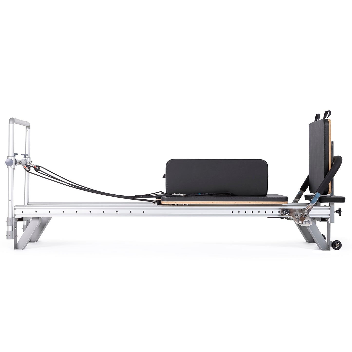 Extra-wide padded box accessory on the Elina Pilates Mentor Reformer designed for core and flexibility training