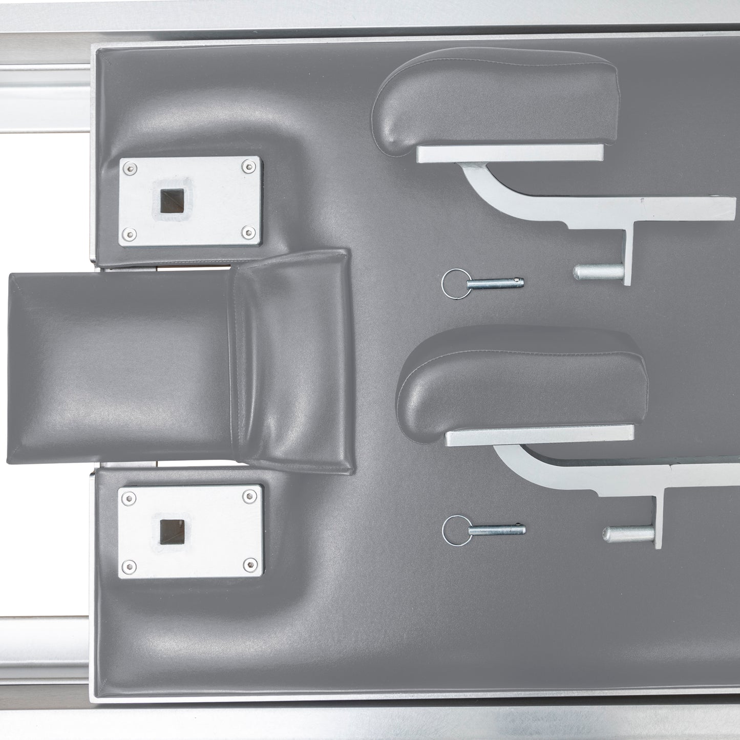 Detailed view of the adjustable shoulder pads and head rest on the Elina Pilates Classic Aluminum Reformer