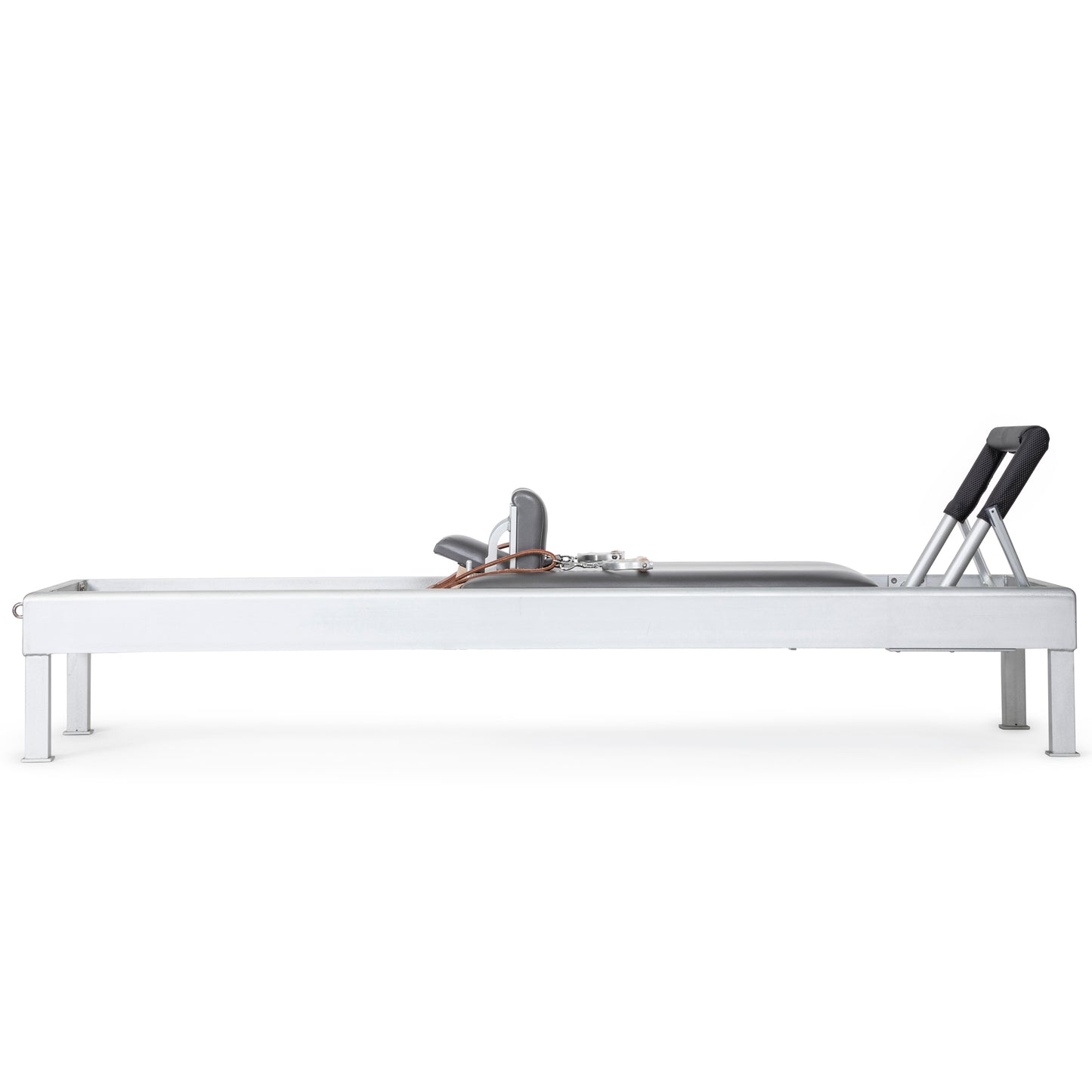 Side profile showcasing smooth carriage and stylish aluminum build of the Elina Pilates Classic Reformer.