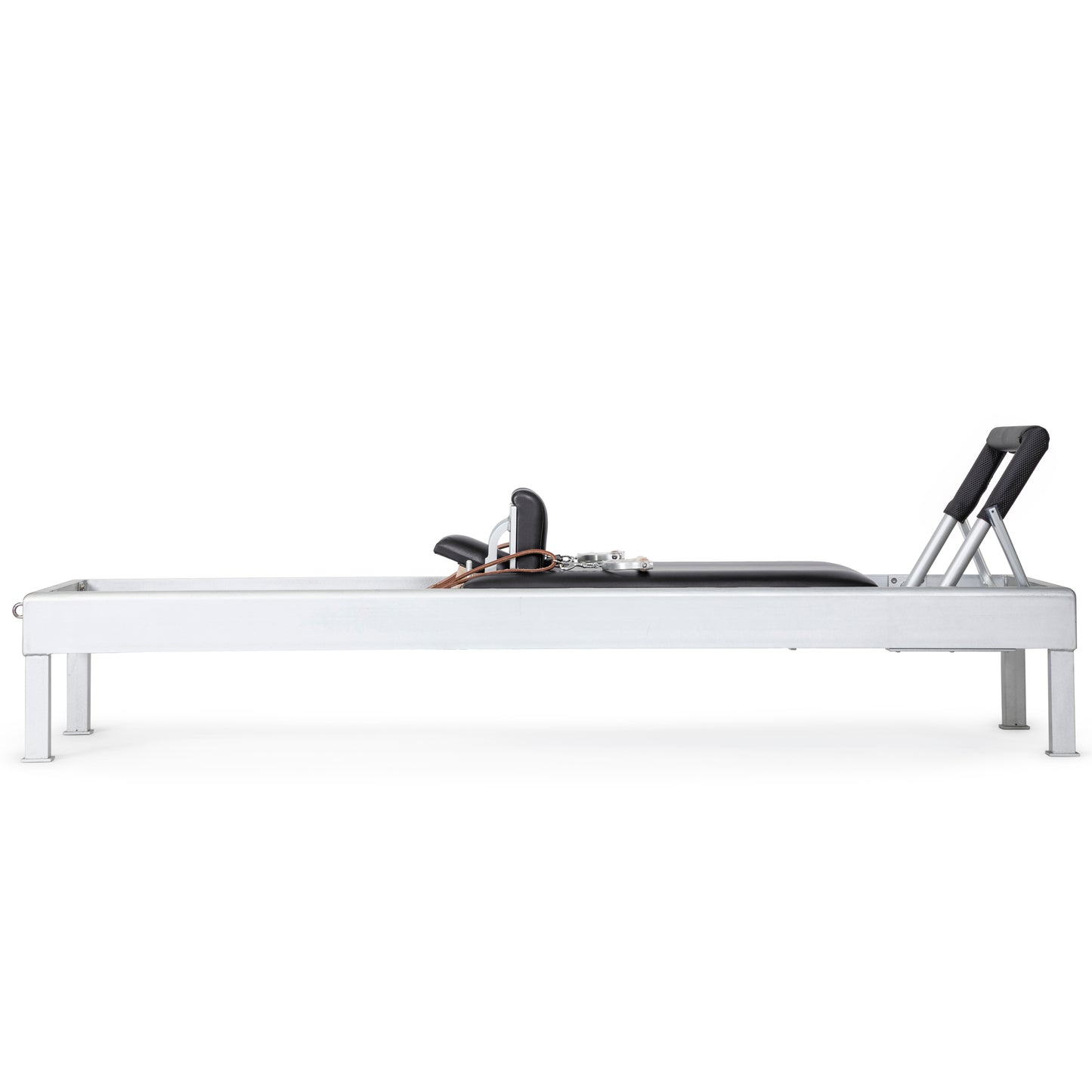 Side profile showcasing smooth carriage and stylish aluminum build of the Elina Pilates Classic Reformer.