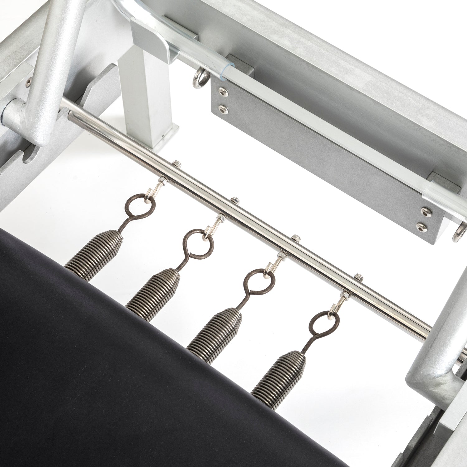 Detailed view of the resistance springs on the Elina Pilates Classic Aluminum Reformer