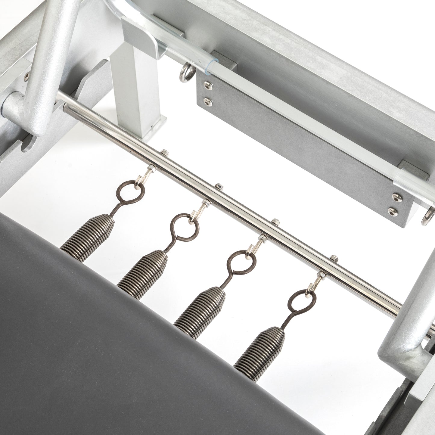 Detailed view of the resistance springs on the Elina Pilates Classic Aluminum Reformer