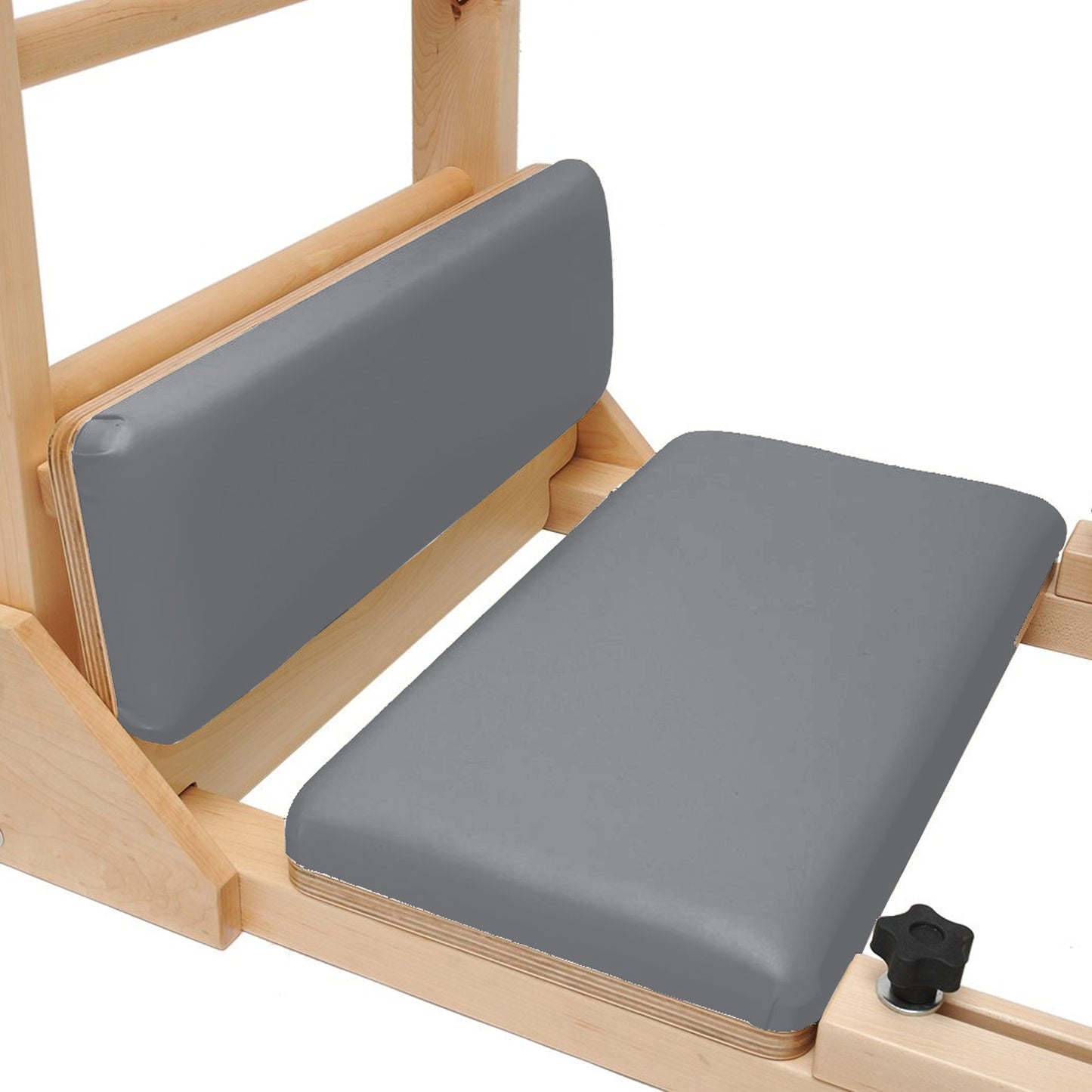 Close-up showing high-density EVA foam padding and non-slip synthetic leather on Elina Pilates ladder barrel
