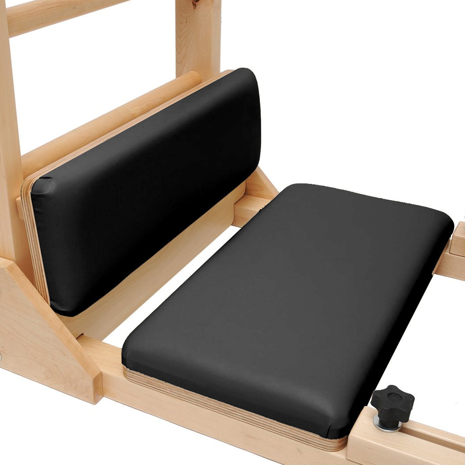 Close-up showing high-density EVA foam padding and non-slip synthetic leather on Elina Pilates ladder barrel