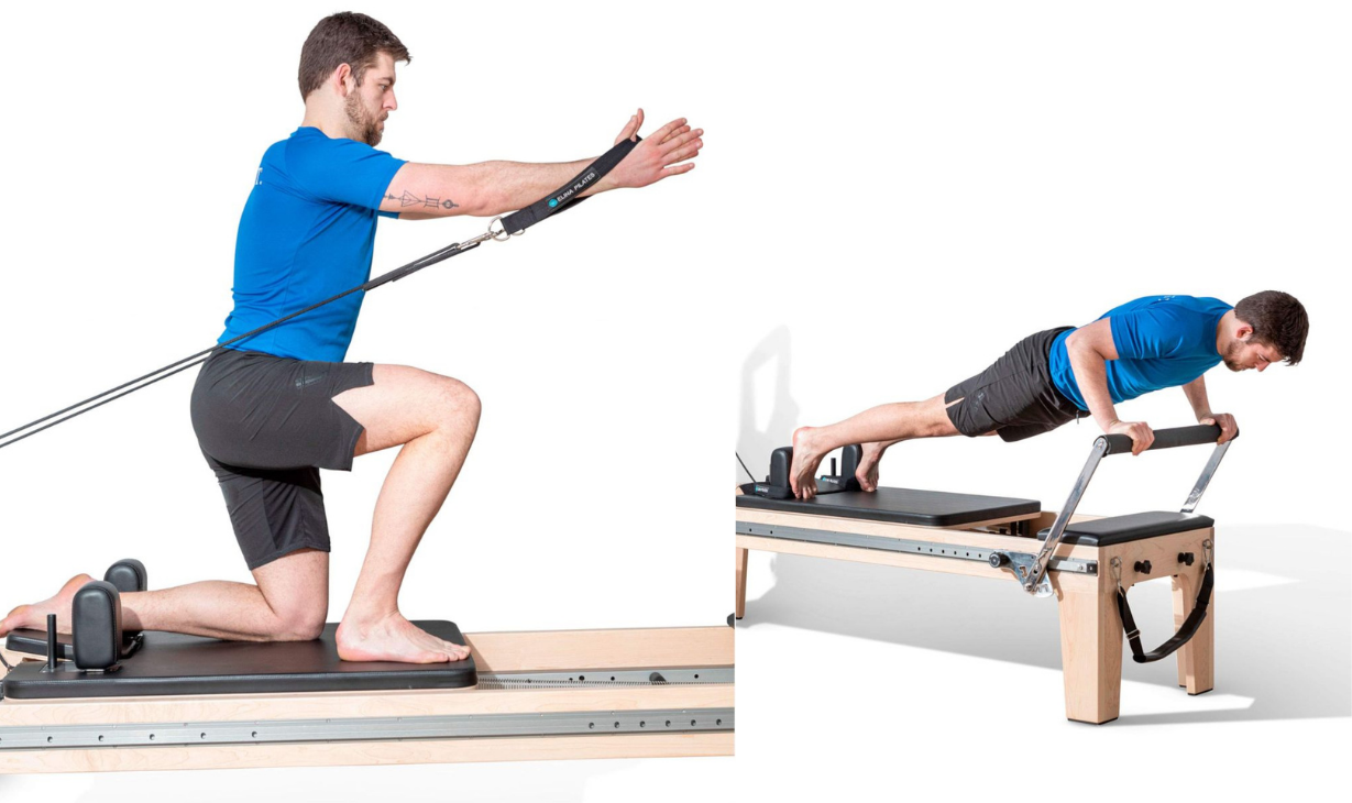 Full view of the Elina Pilates Master Instructor Fisio Reformer with Mini‑Tower in black upholstery