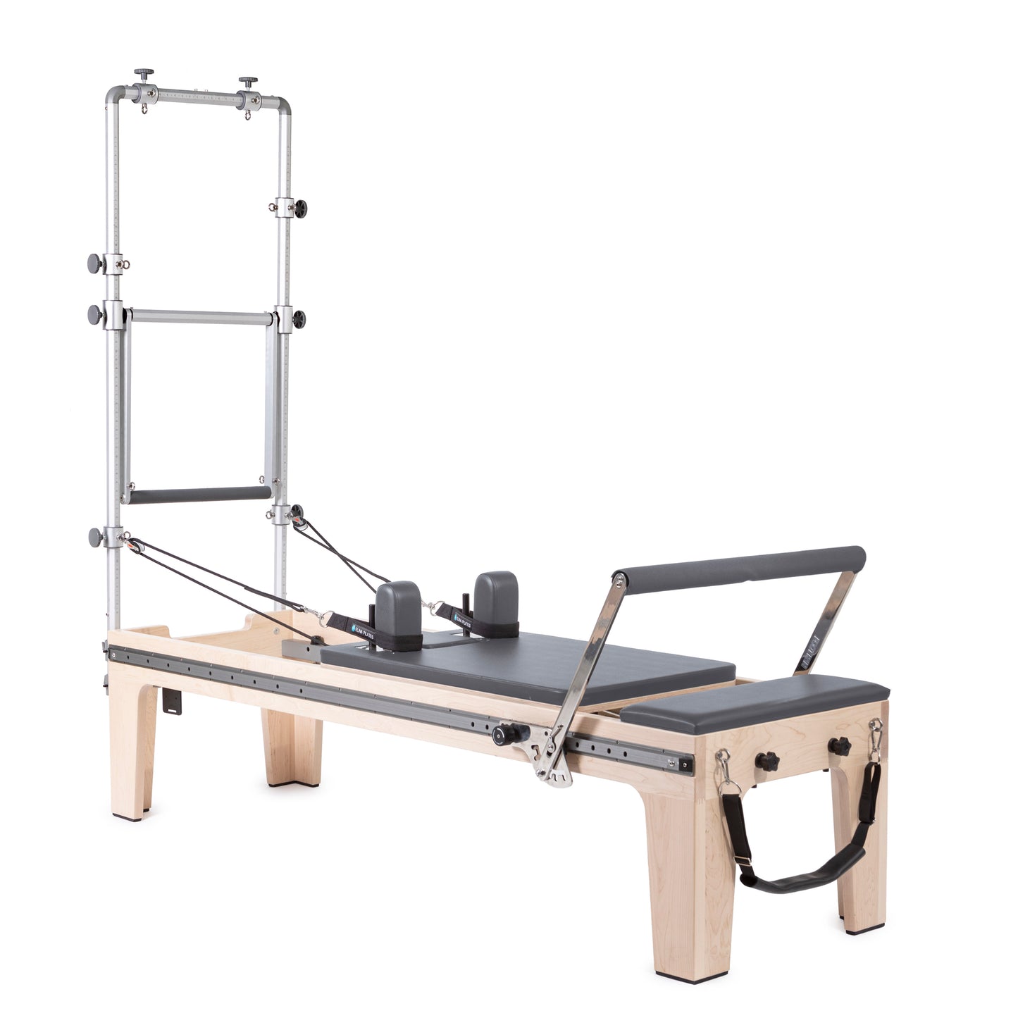 Full view of the Elina Pilates Master Instructor Fisio Reformer with Mini‑Tower in grey upholstery
