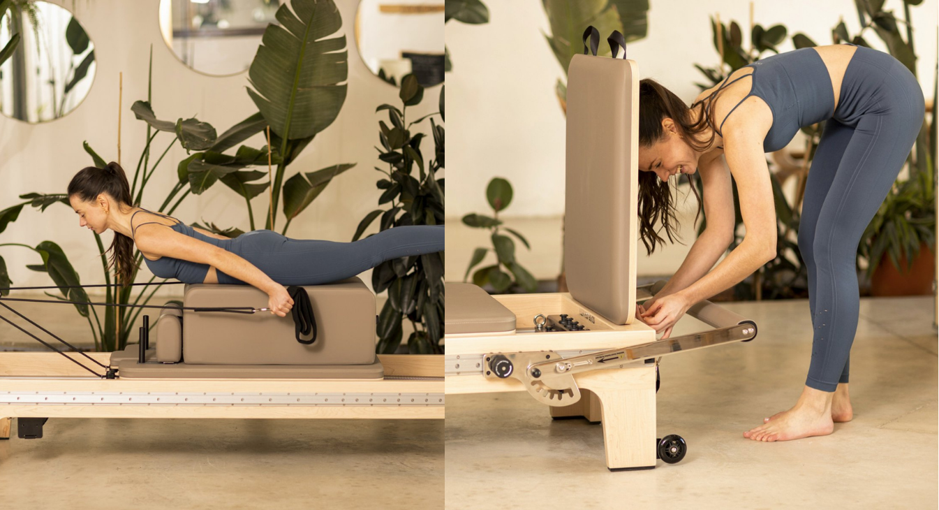 Full view of Elina Pilates Master Instructor™ Reformer with Tower in black upholstery