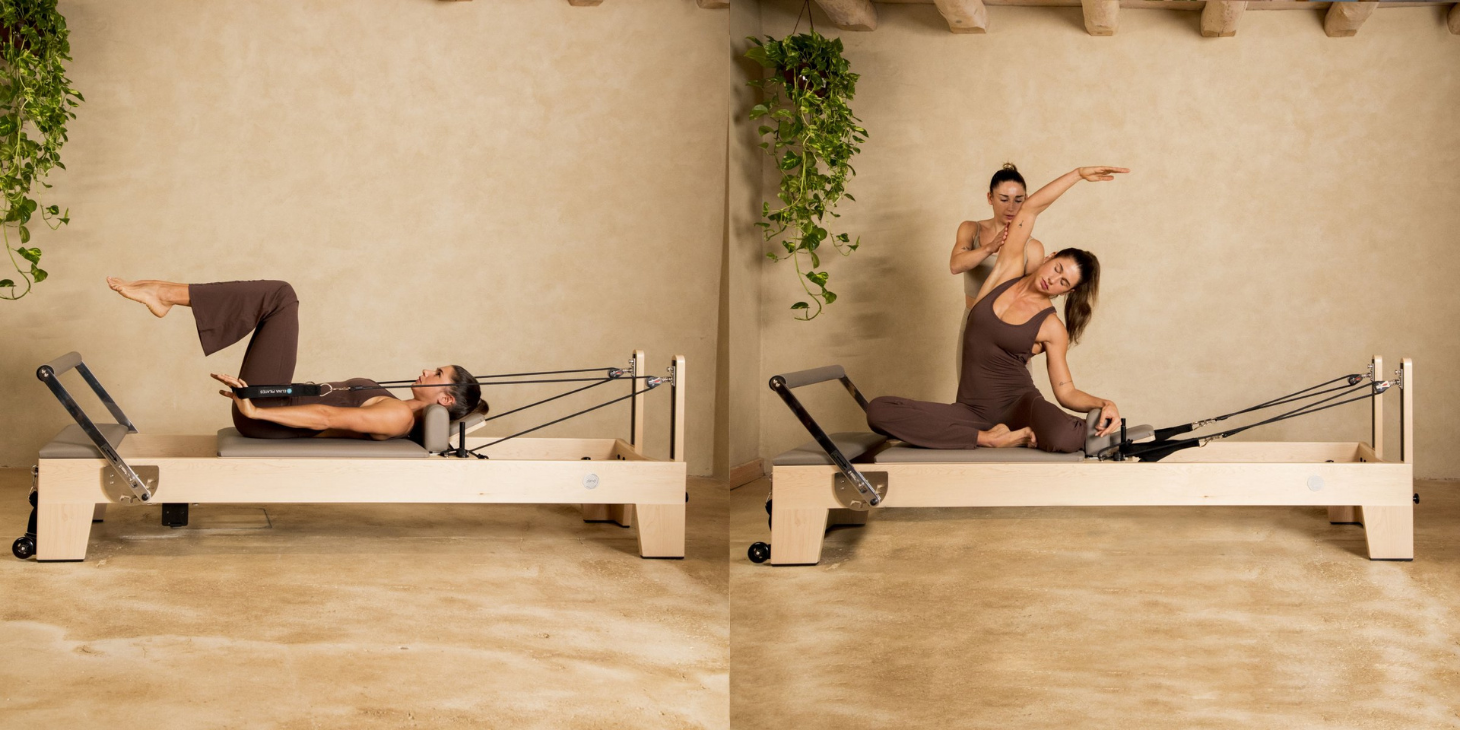 Elina Pilates Elite Wood Reformer with padded carriage and maple frame