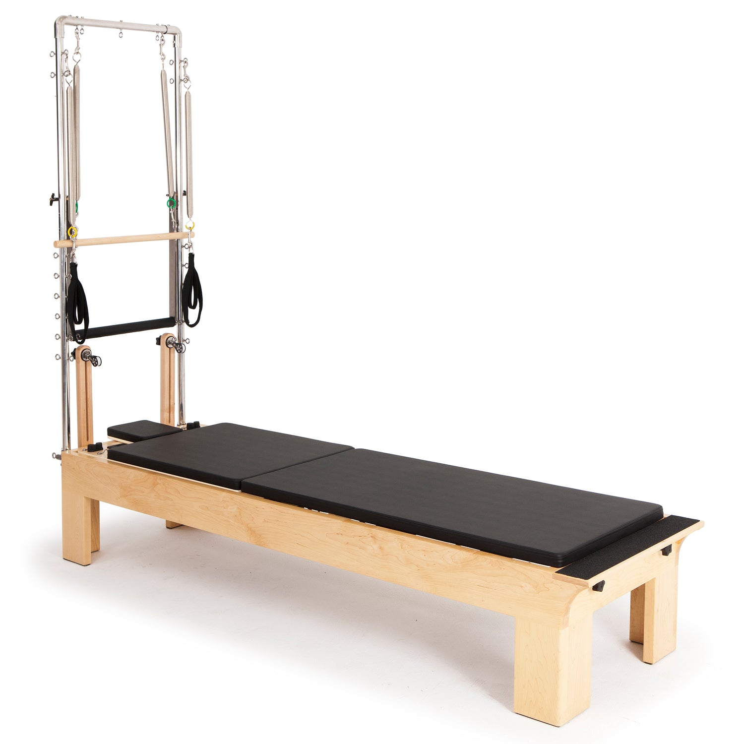 Elina Pilates Wooden Fisio Tower Reformer full view, rock maple finish