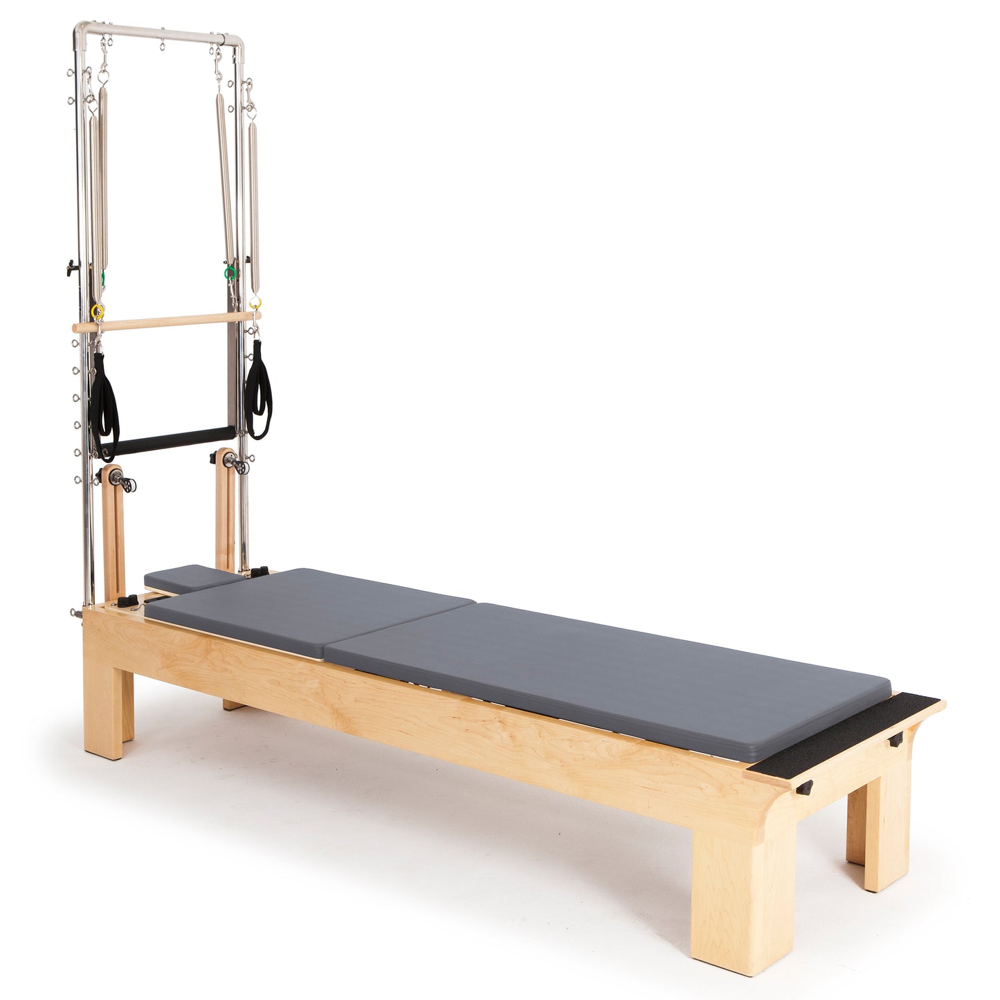 Elina Pilates Wooden Fisio Tower Reformer full view, rock maple finish