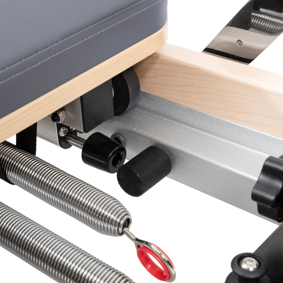 Close-up of smooth resistance carriage on Elina Pilates Reformer