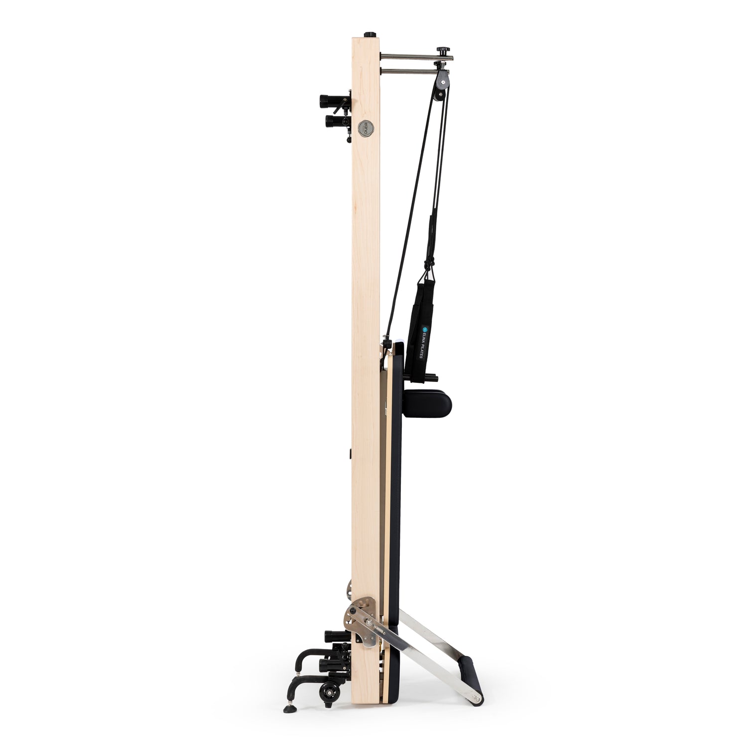 Elina Pilates Vertical Reformer stored vertically for space-saving