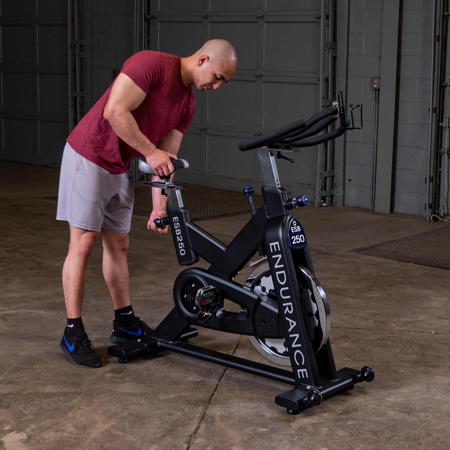 Adjustable seat and handlebars on the ESB250 spin bike for custom rider fit