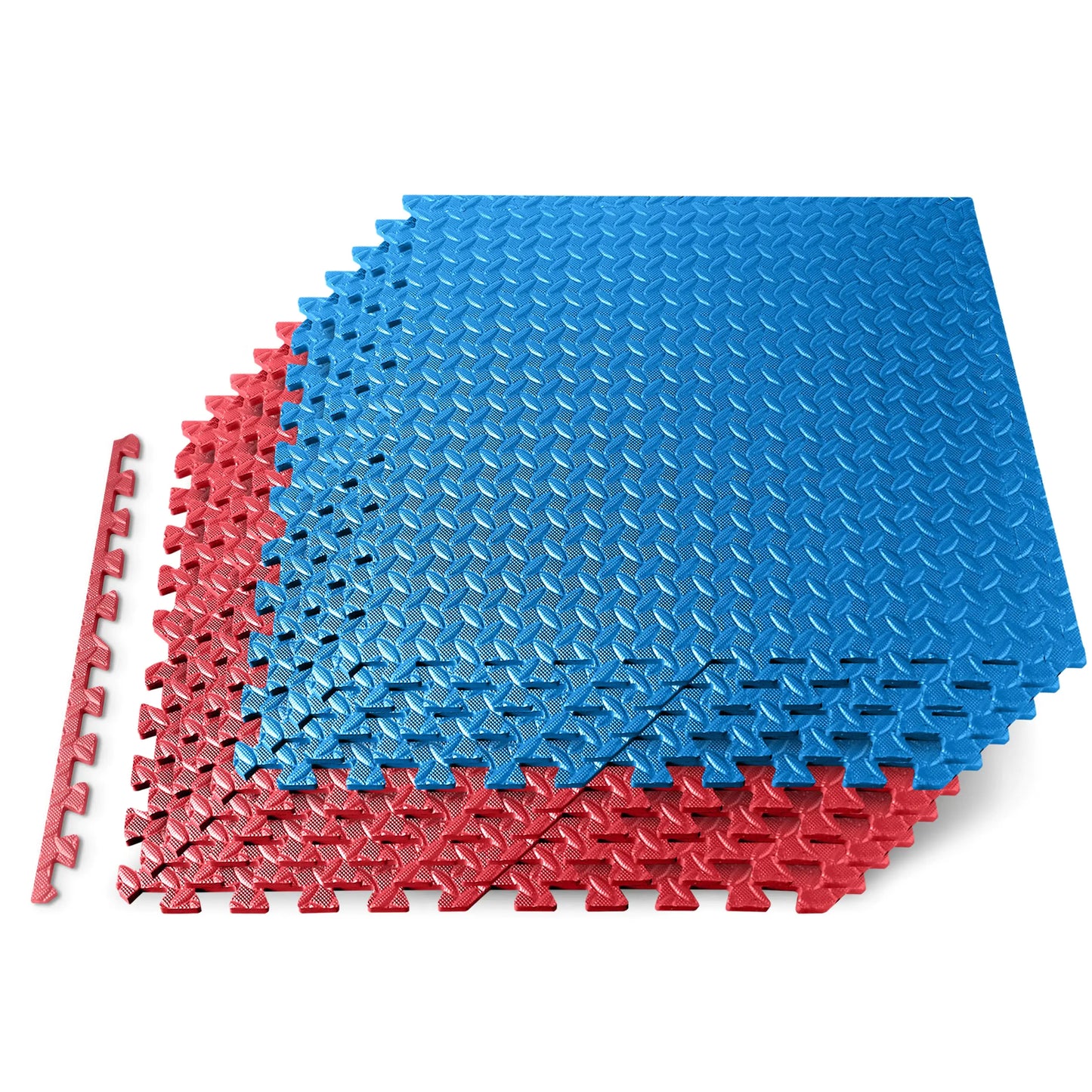 10-piece red and blue EVA foam interlocking exercise mat set for gym and home use