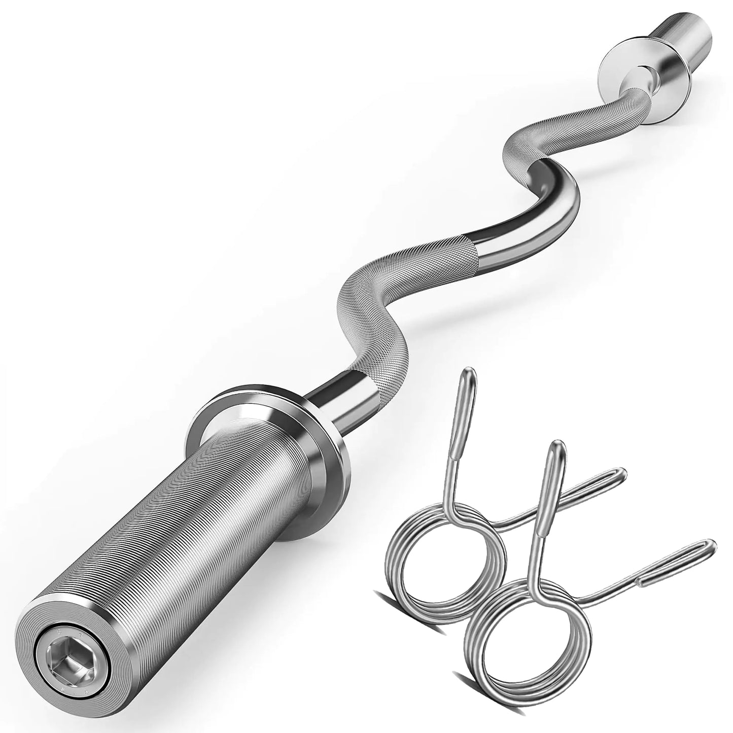 FEIERDUN 47 inch Olympic EZ curl bar chrome barbell for 2 inch weight plates with 500 lb capacity