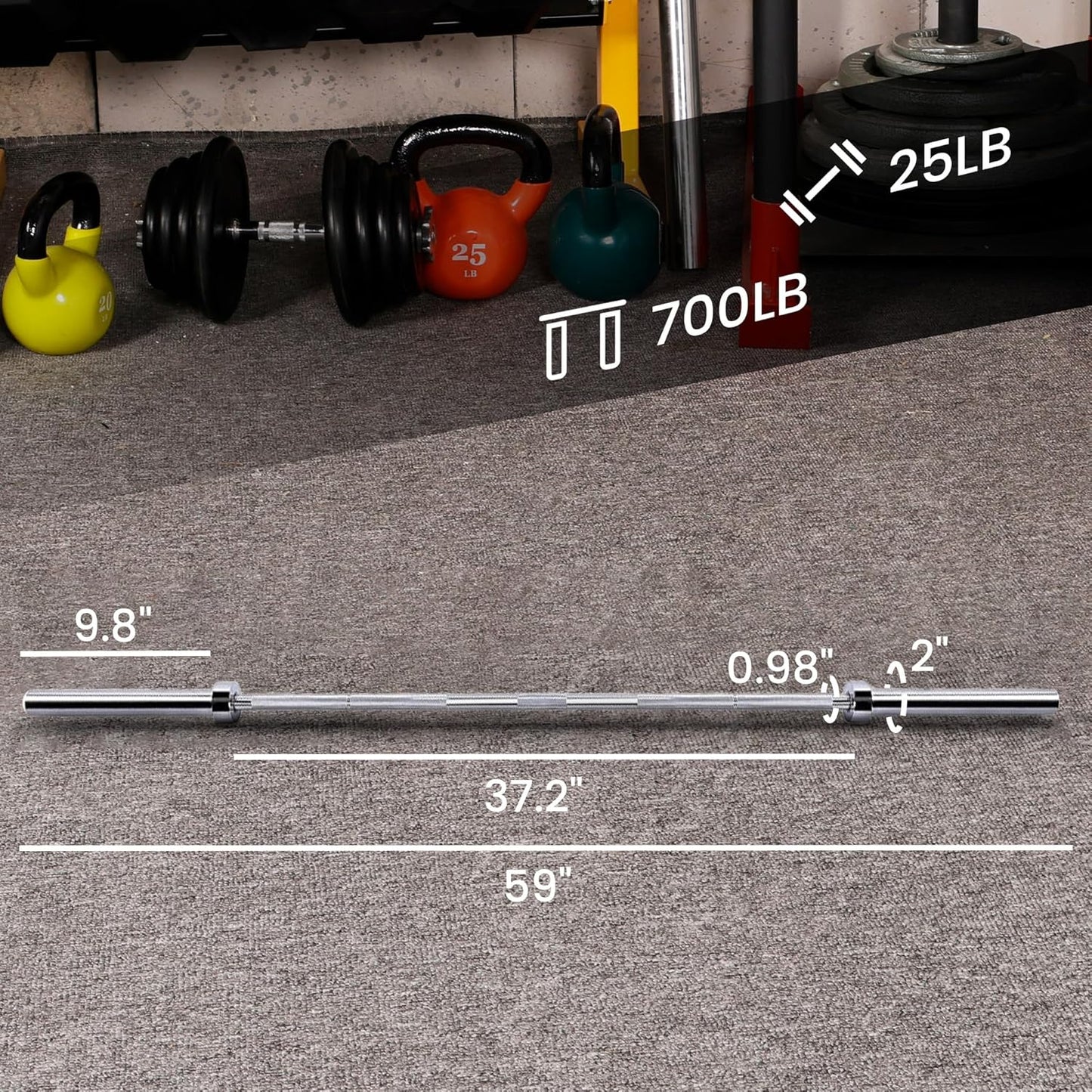 Fitvids Olympic Barbell detailed view of dimensions