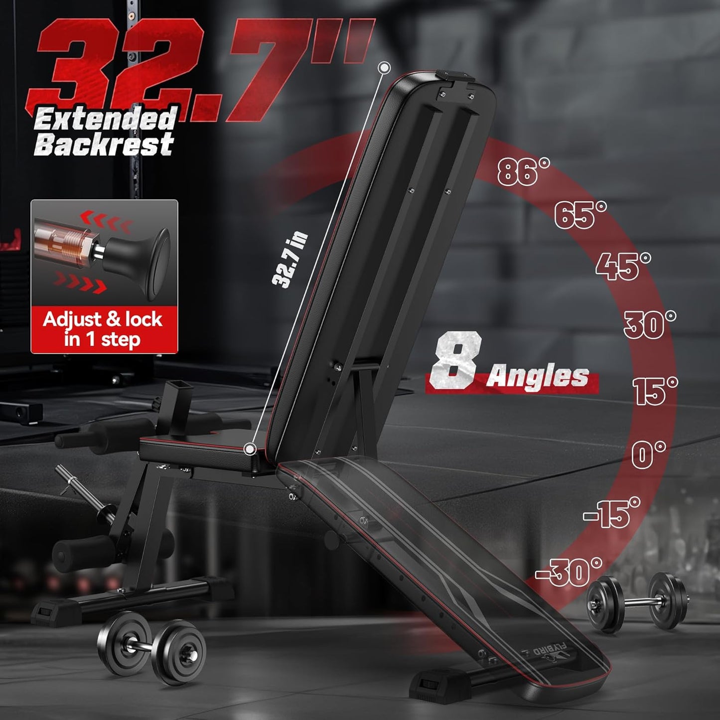 FLYBIRD Multifunctional Weight Bench adjustable backrest with 8 angles