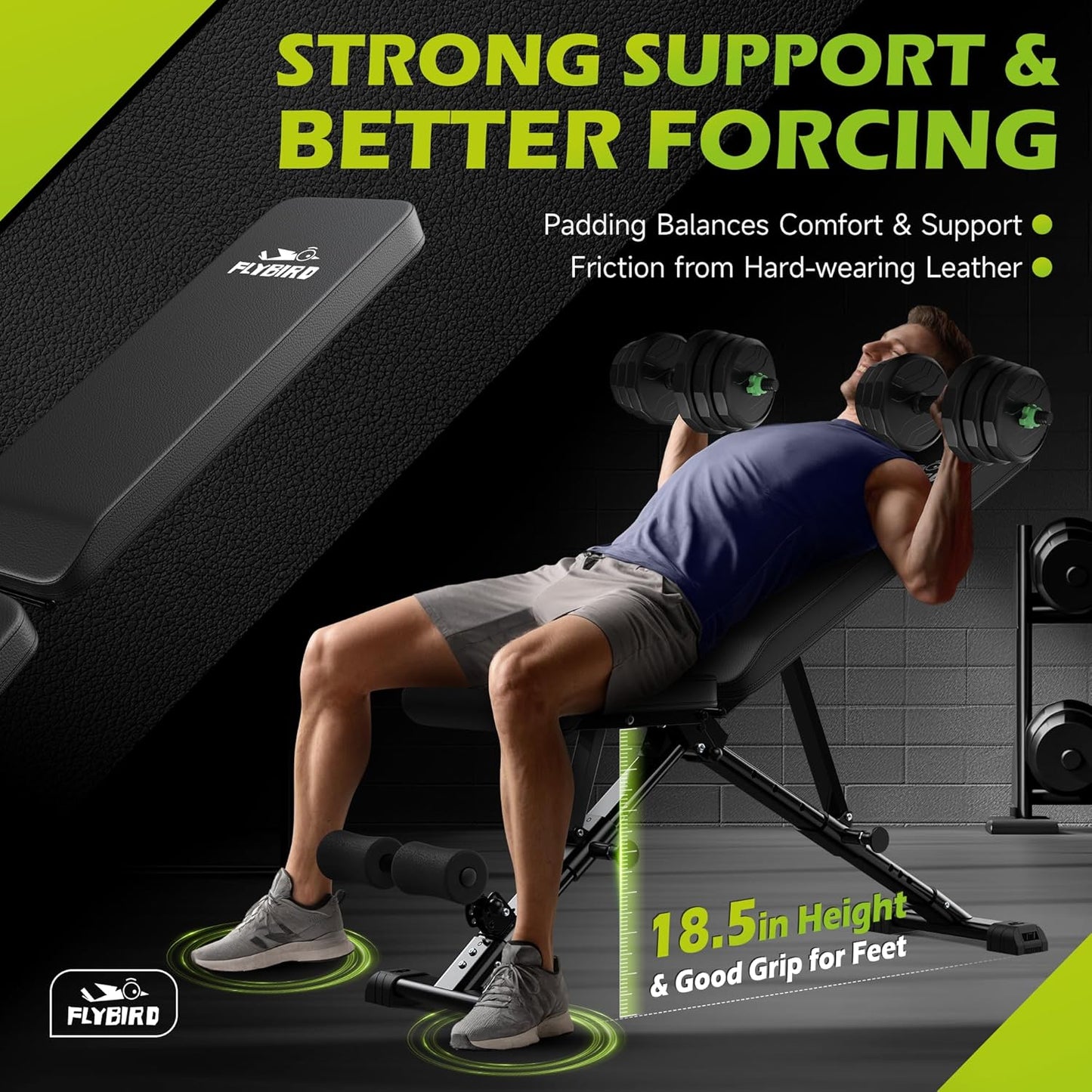 Man performing incline dumbbell chest press on FLYBIRD bench