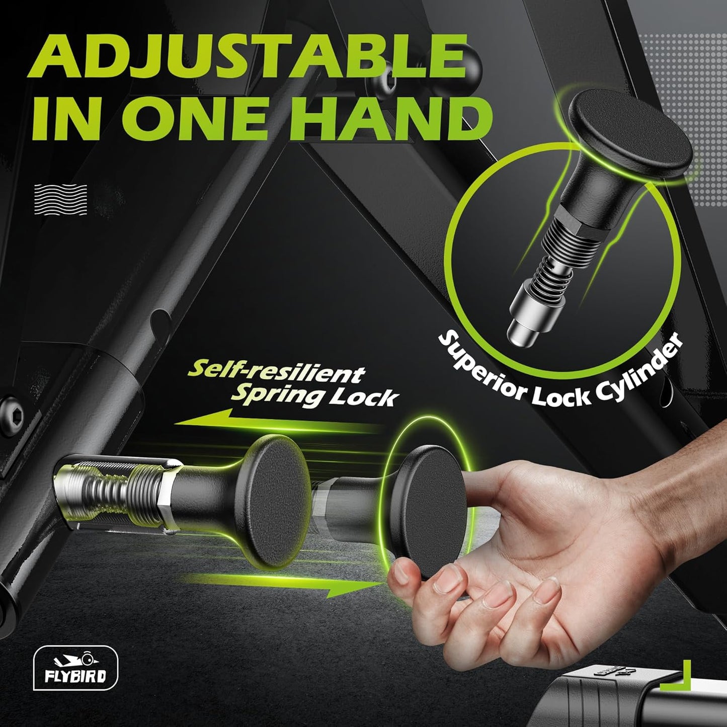 Close-up of easy spring lock seat adjuster