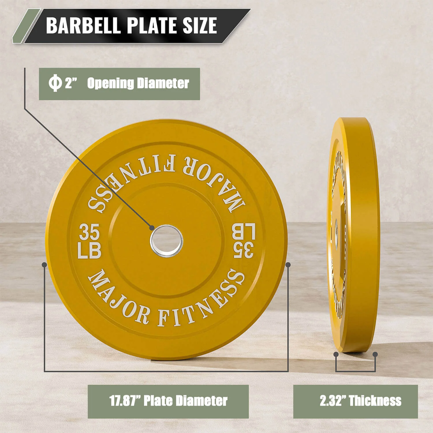 35 LB Pair of Major Fitness Low Bounce Bumper Plates Olympic Weight Plates designed to fit 2 inch barbell