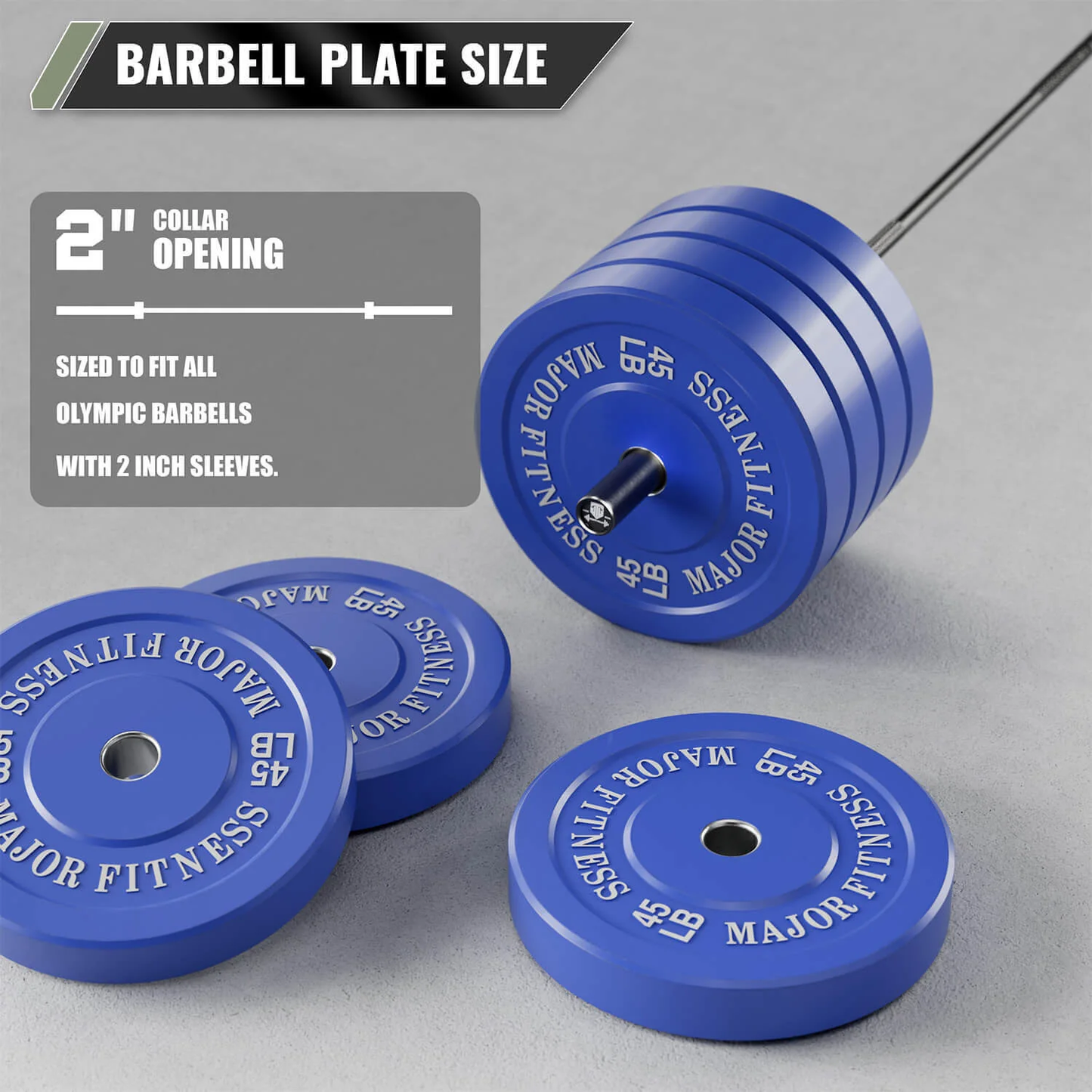45 LB Pair of Major Fitness Low Bounce Bumper Plates Olympic Weight Plates designed to fit any Olympic bar