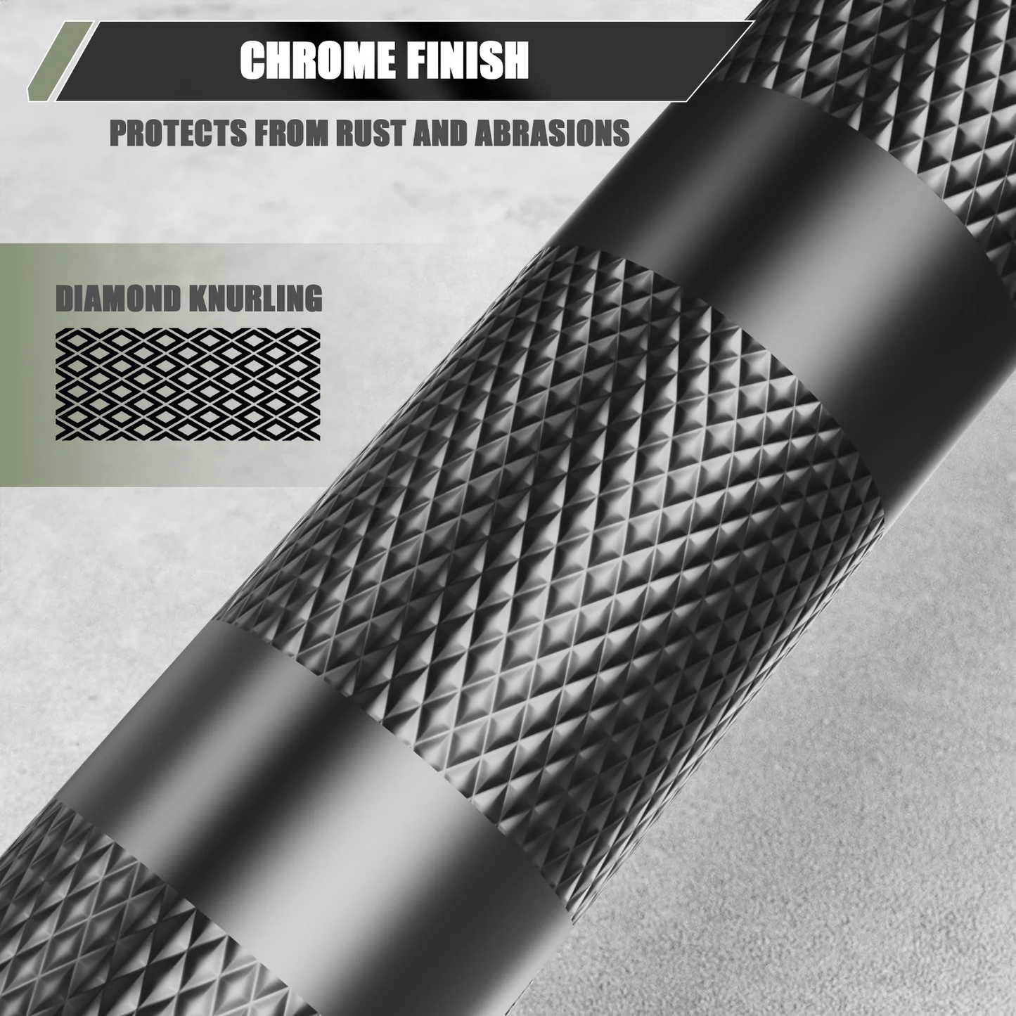 Major Fitness 7FT Olympic Barbell with chrome finish and diamond knurling