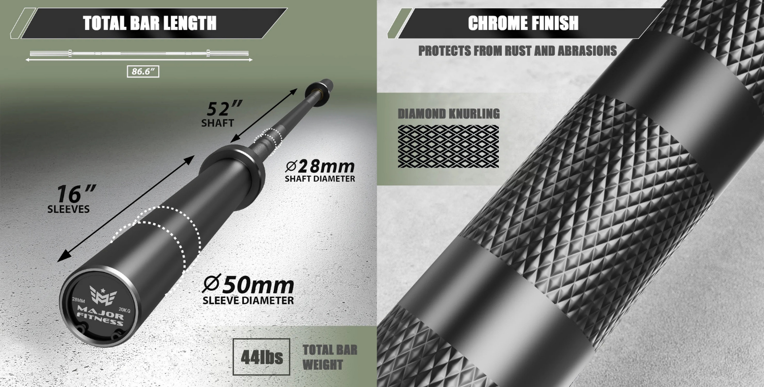 Major Fitness 7ft Olympic Barbell (Black) perfect for home gyms
