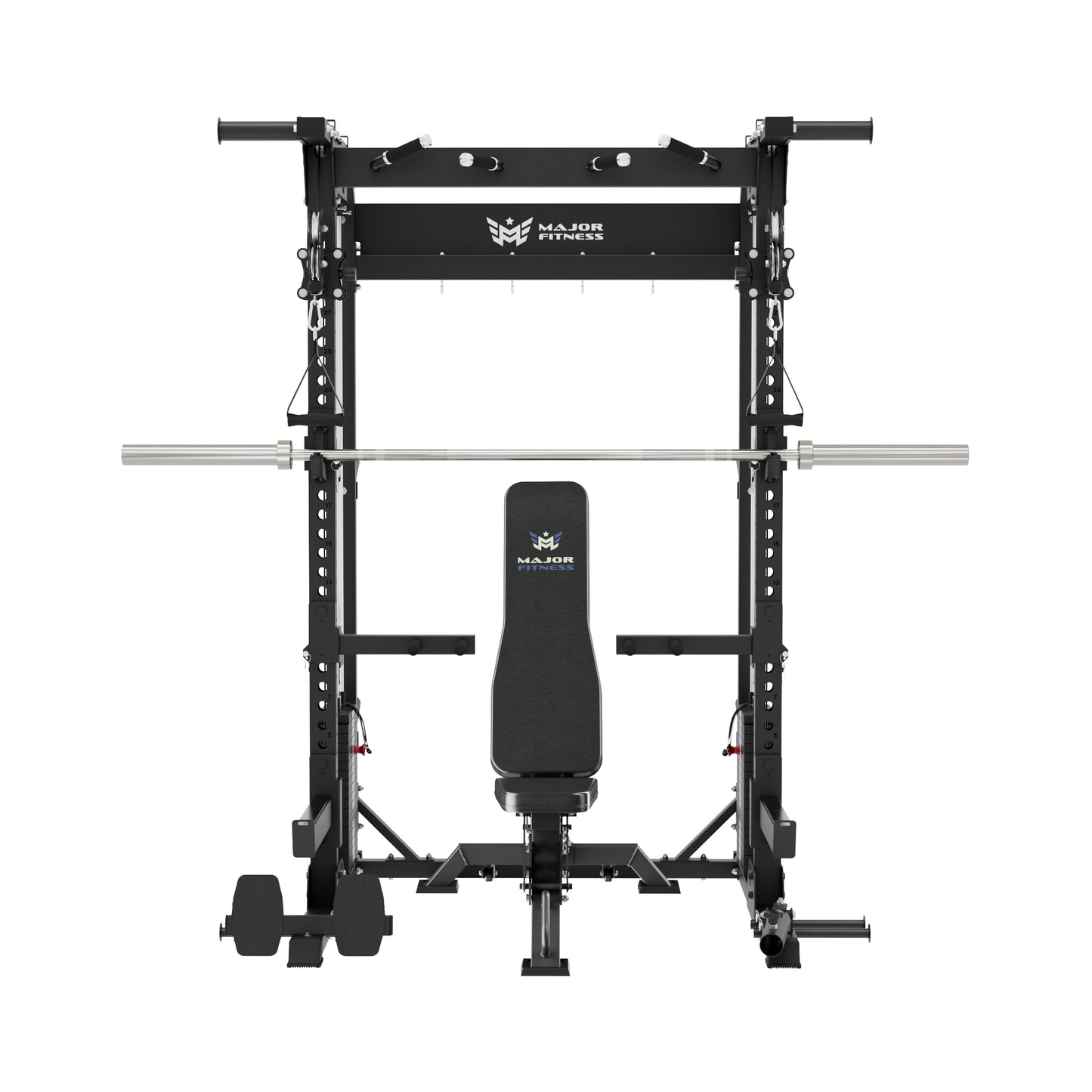 MAJOR FITNESS F22 All-in-One Home Gym Power Rack Bundle (Tactical Black) Front View