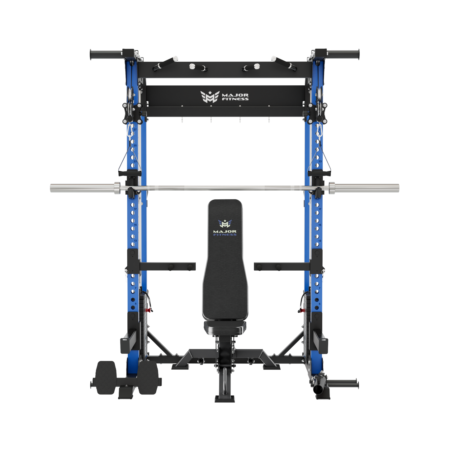 MAJOR FITNESS F22 All-in-One Home Gym Power Rack Bundle (Patriot Blue) Front View
